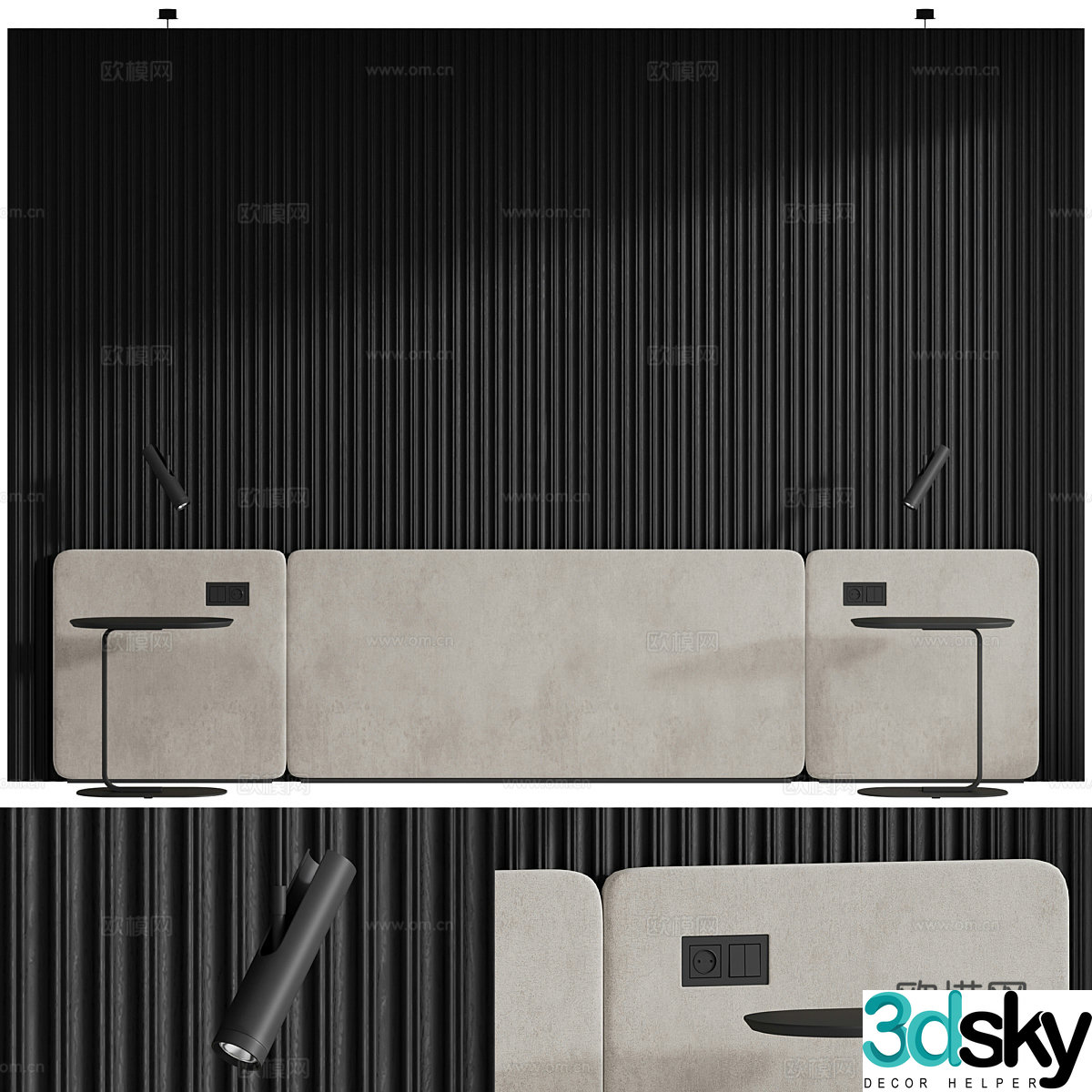 Modern dark wind bedside background wall 3d model