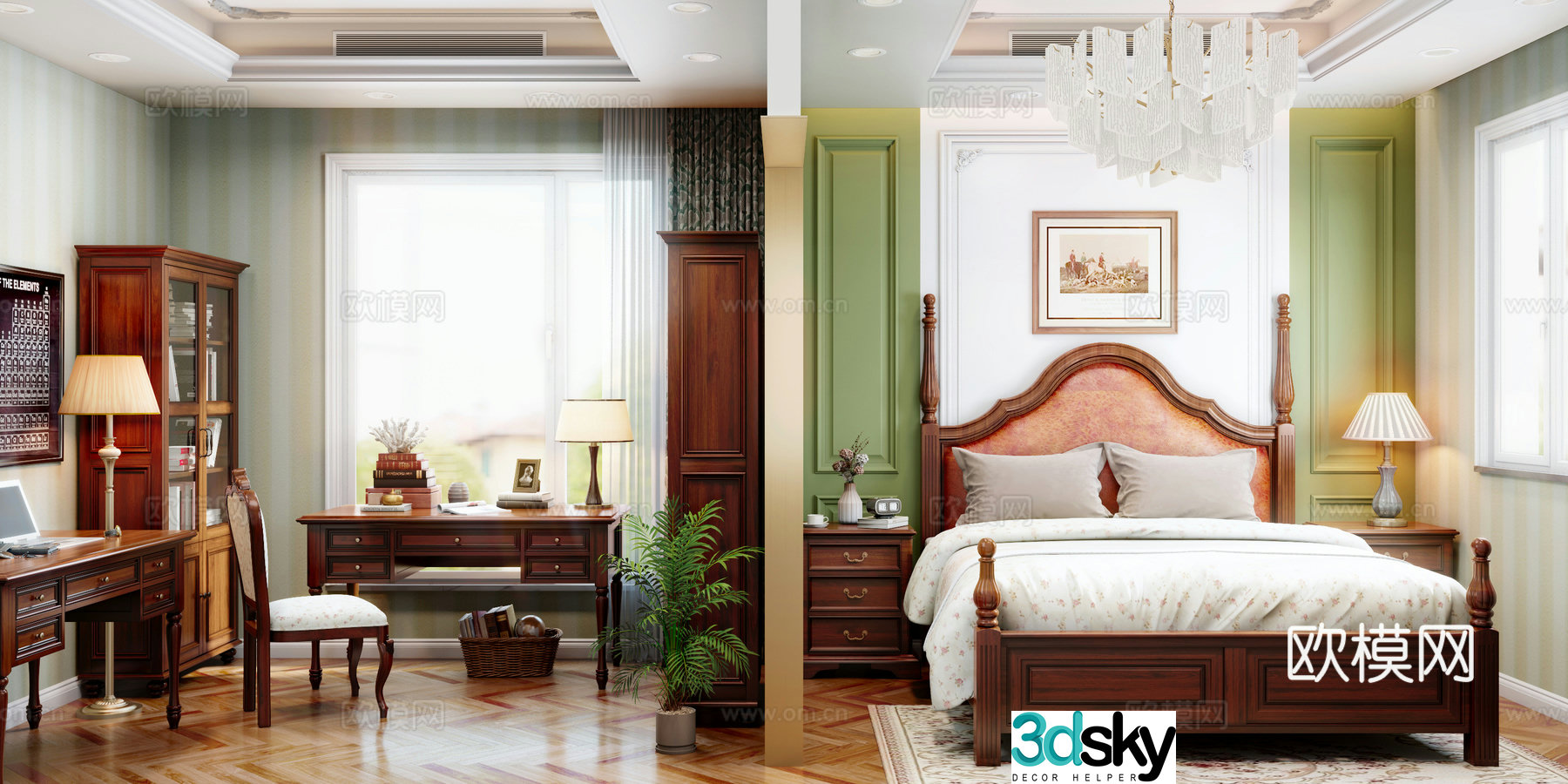 European bedroom study combination model 3D model