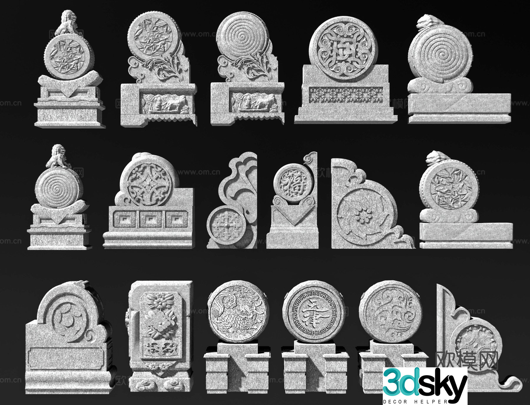 Chinese style drum stone door pier stone pier door pillow stone door base gate stone door platform stone carving 3D model