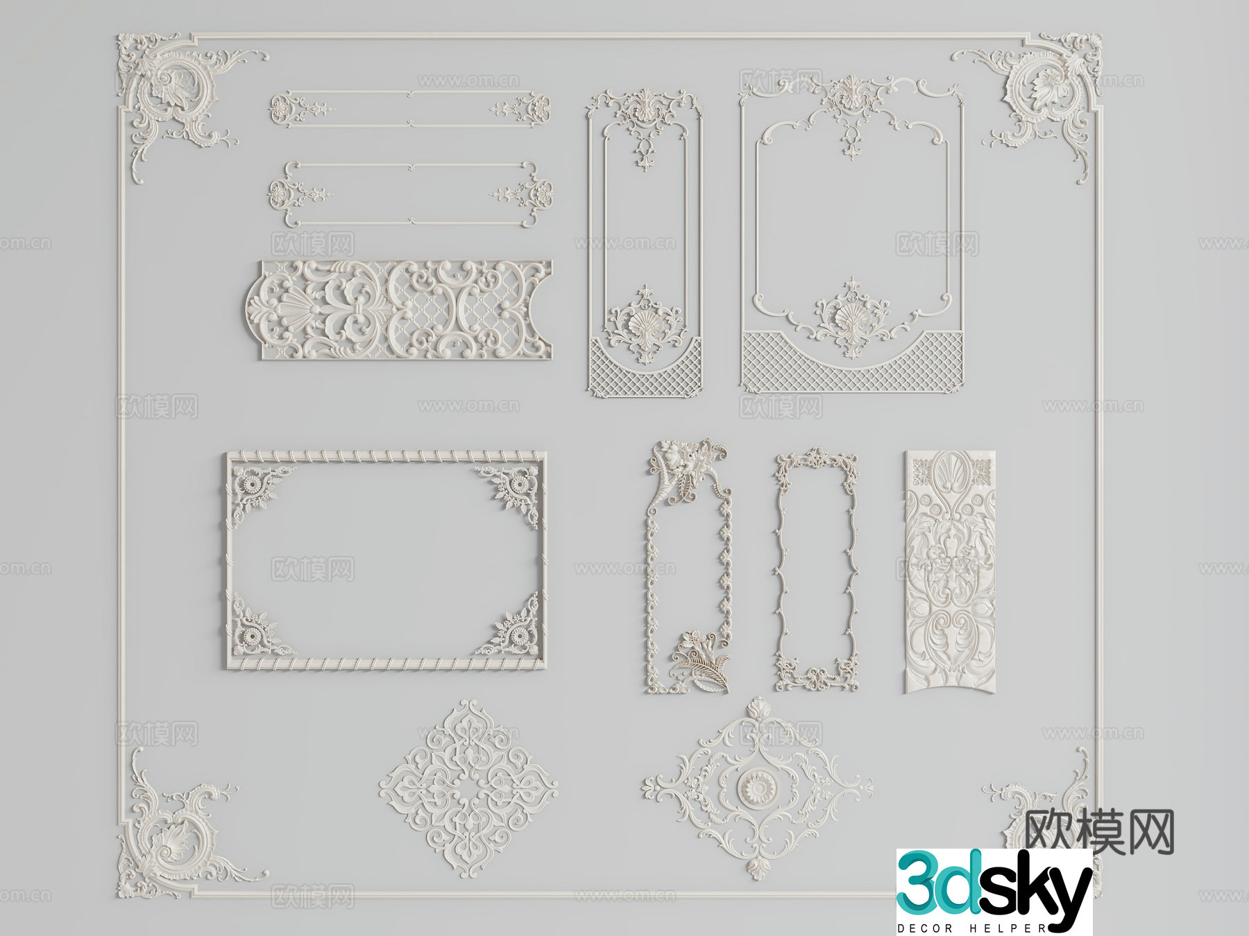 Carving Corner Flower Lighting Pan French Simple European Carving Window Flower 3D Model