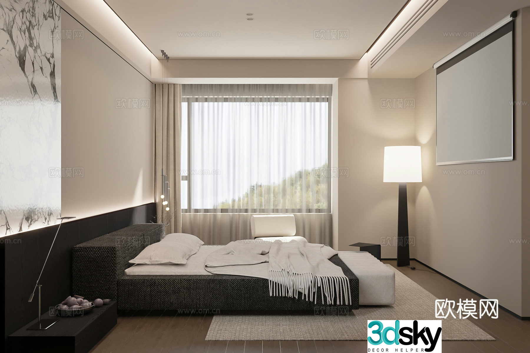 Modern minimalist home bedroom 3d model