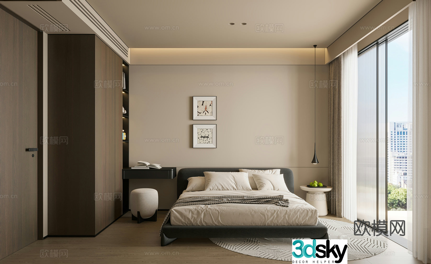 Modern minimalist home bedroom 3d model