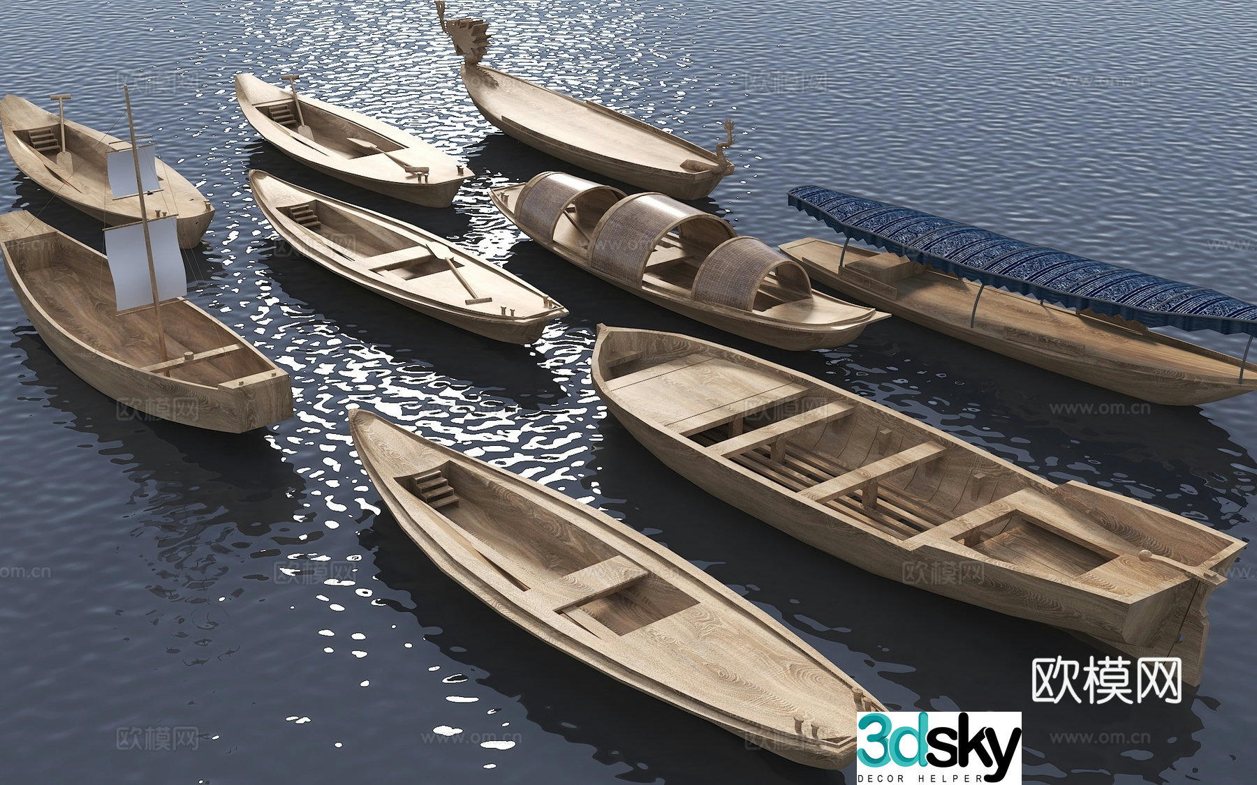 Chinese-style awning boat small fishing boat pleasure boat dragon boat wooden boat small boat canoe 3D model