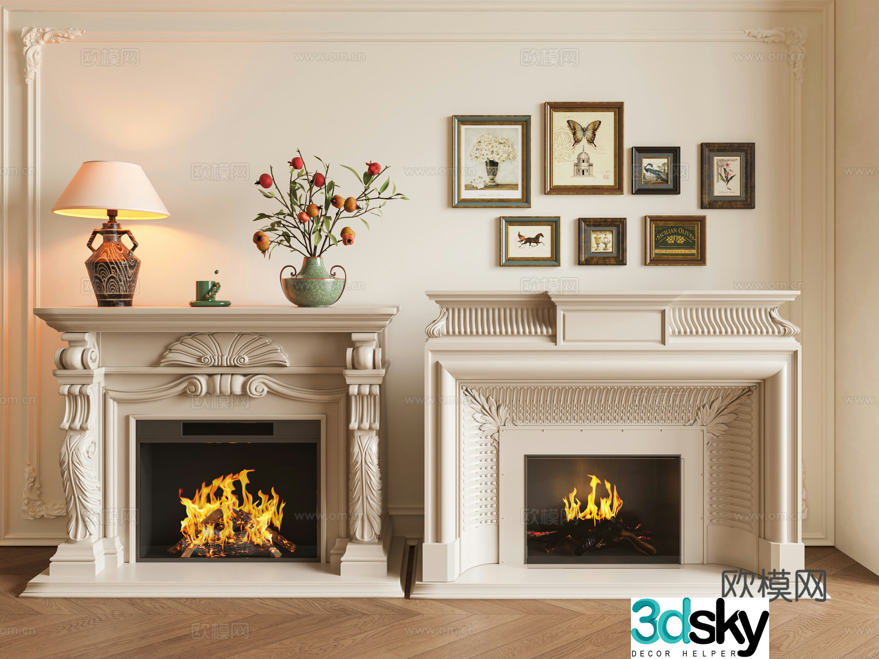 French fireplace firewood stove simple European fireplace French decorative painting combination French combination painting 3D model