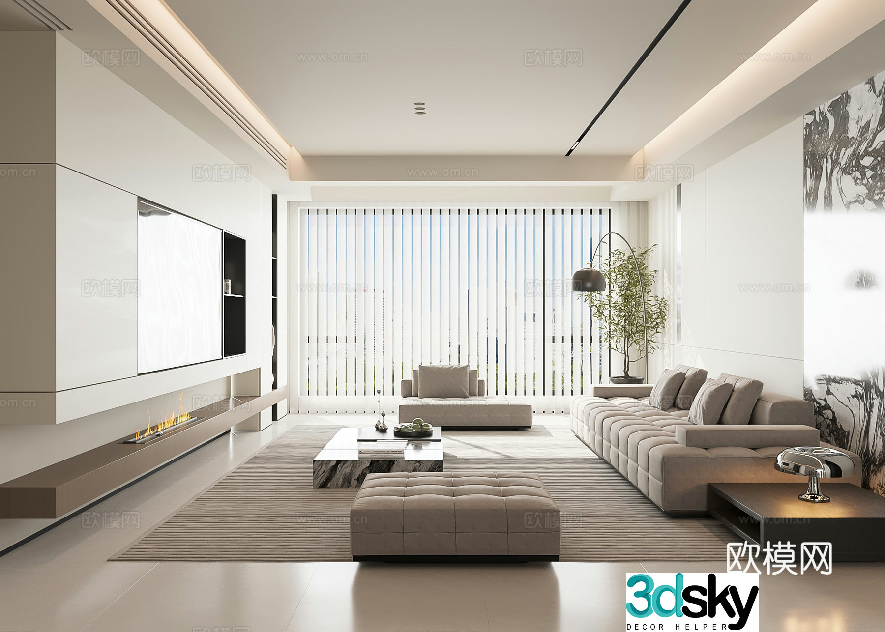 Modern minimalist living room 3d model