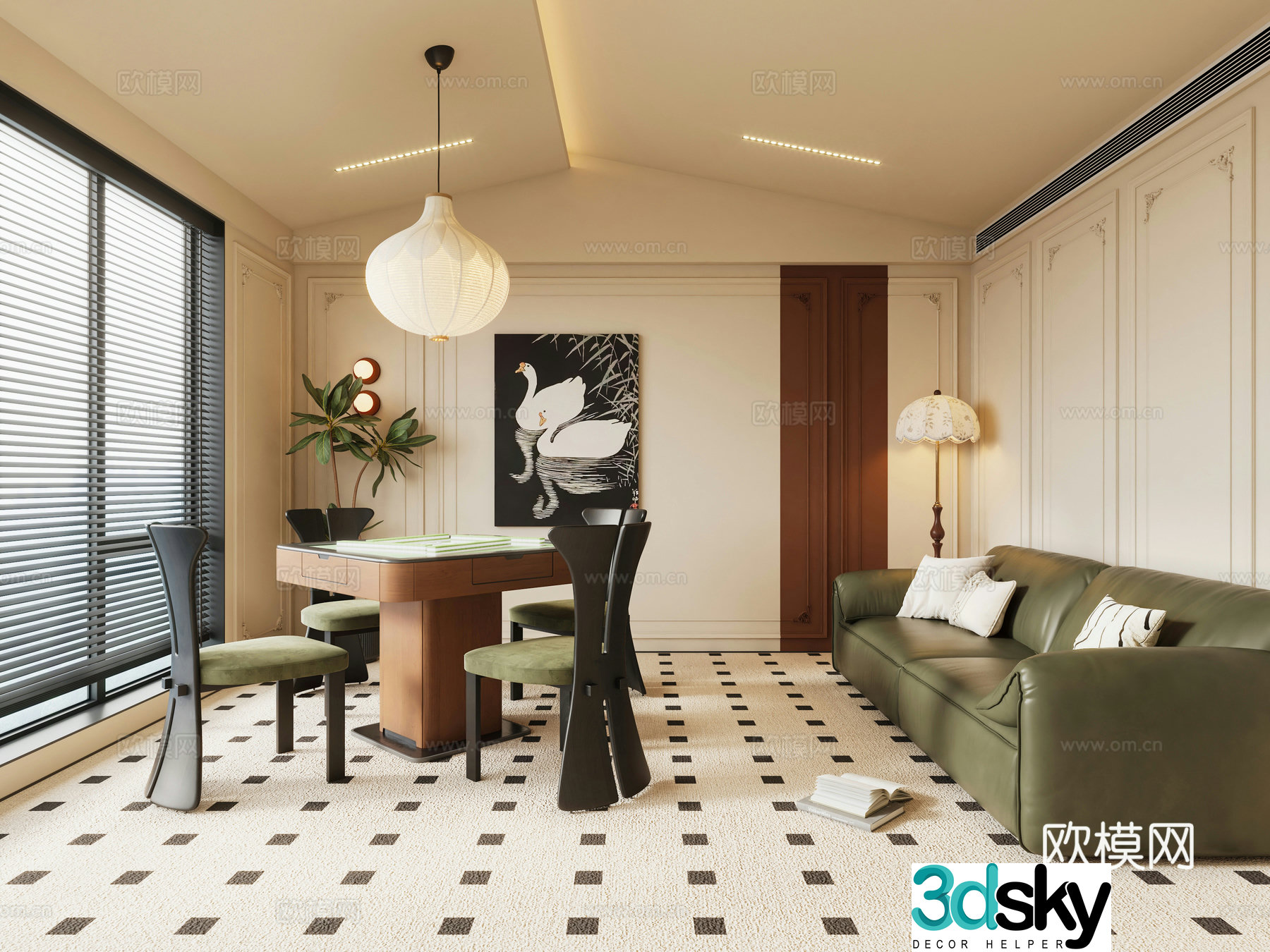 Retro French chess and card room 3D model