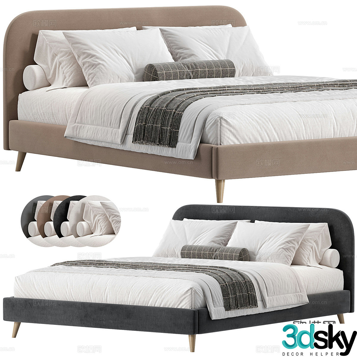 Modern fabric double bed 3d model