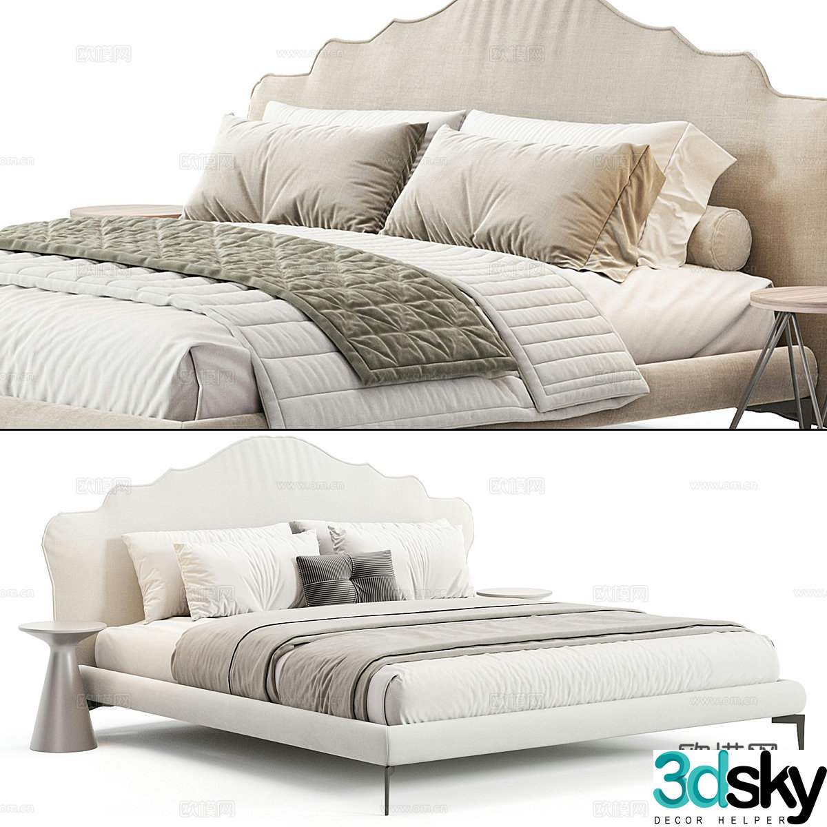 Modern french double bed 3d model