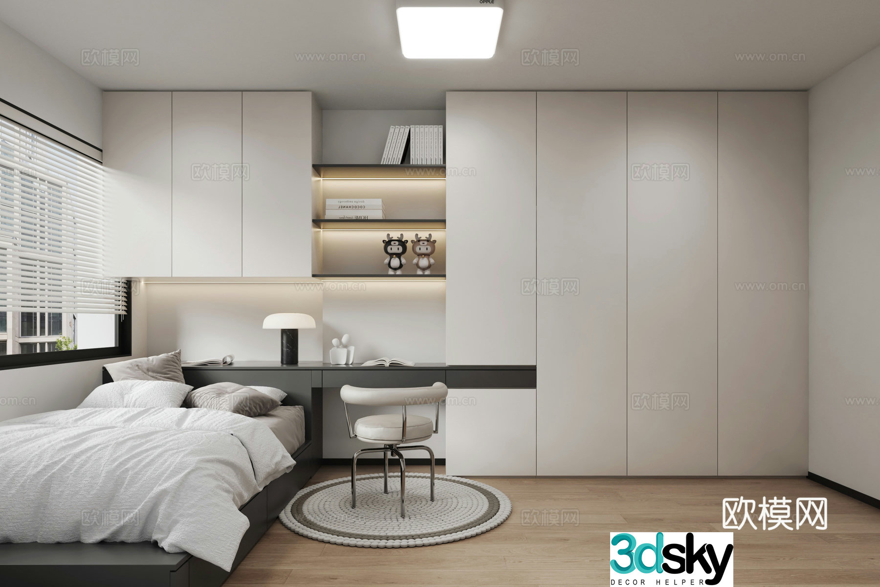 Modern black white gray couch bedroom 3d model