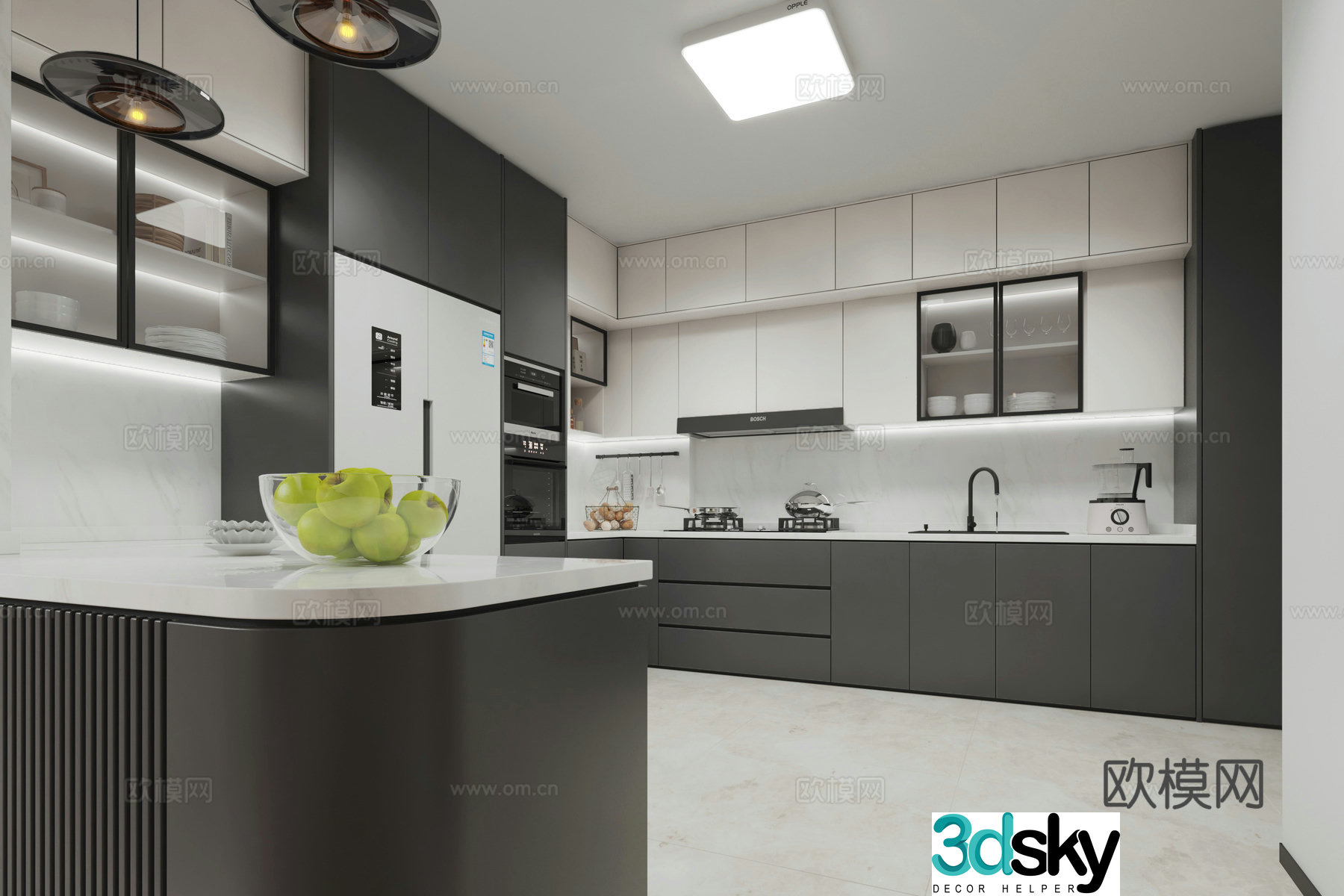 Modern open kitchen bar 3d model