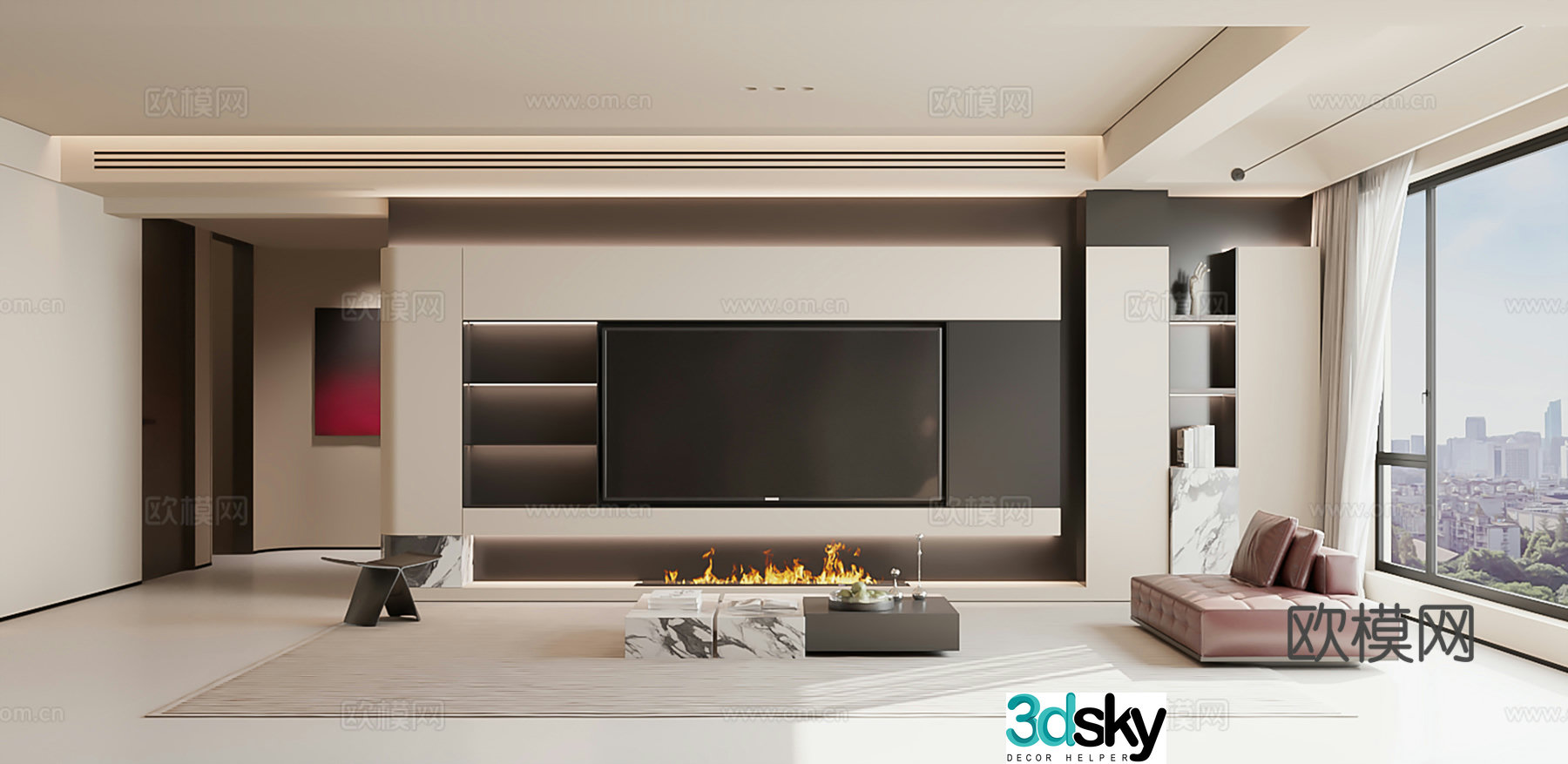 Modern minimalist TV background wall 3d model