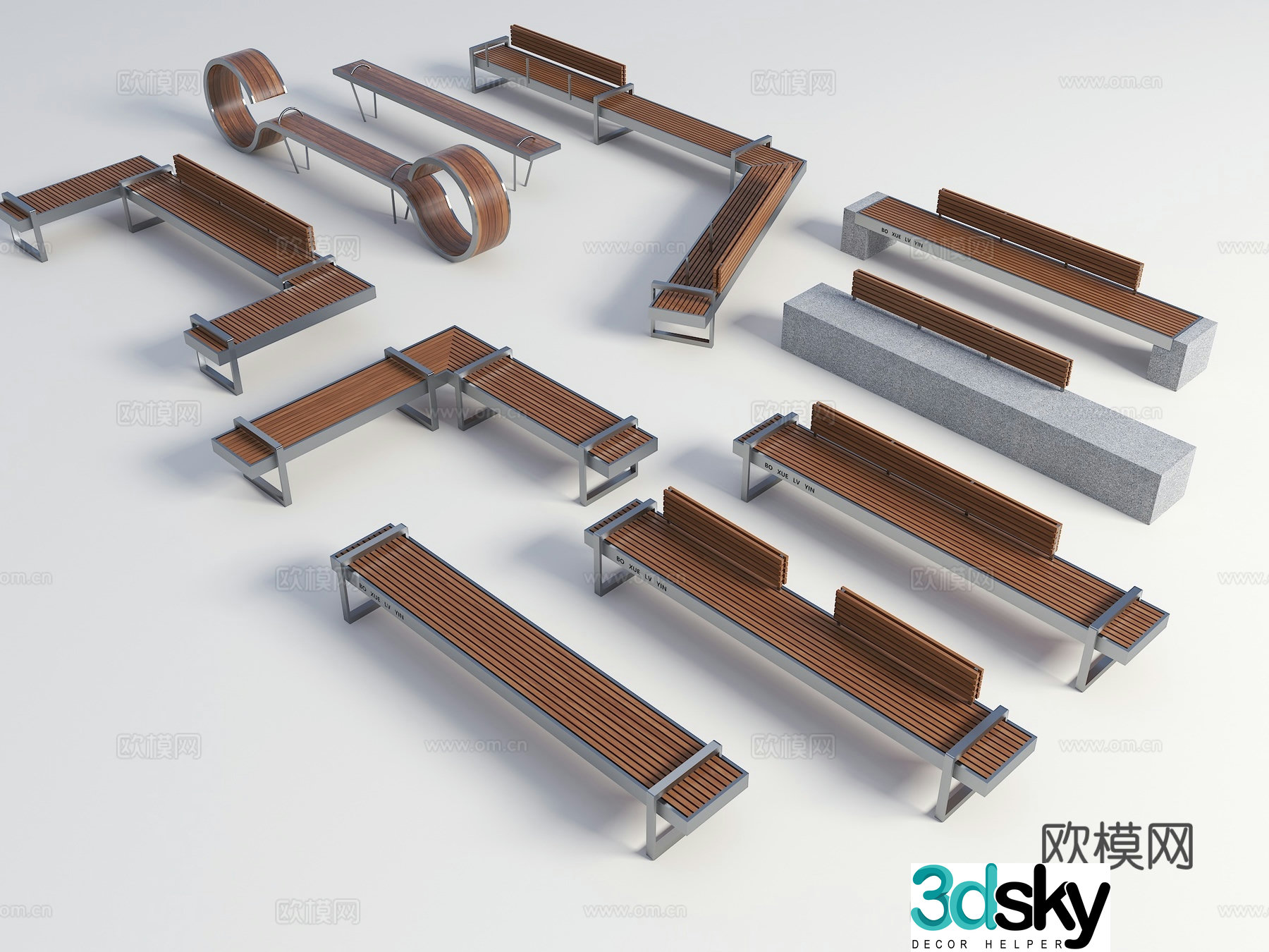 Modern landscape seats log benches benches modern park landscape chairs outdoor seats 3D model