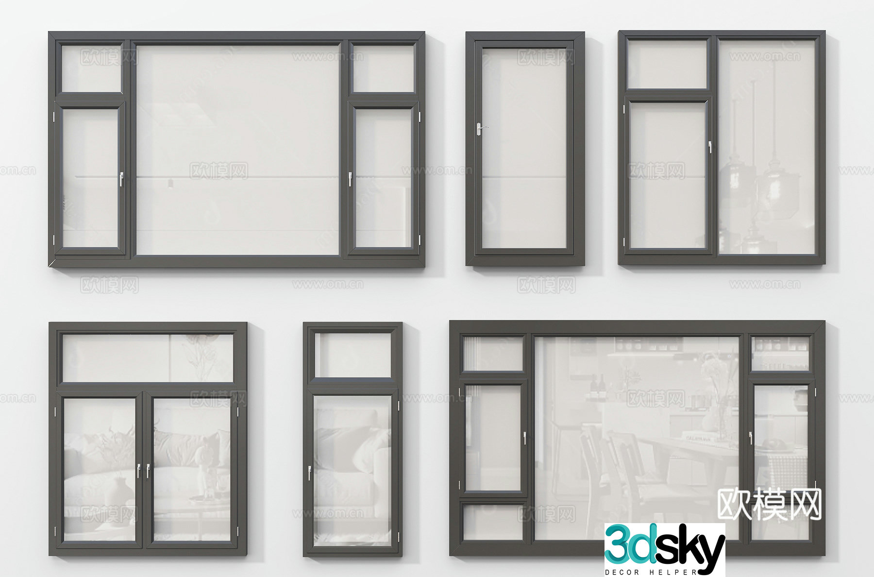 Modern glass windows Floor to ceiling windows Bedroom casement windows 3D model