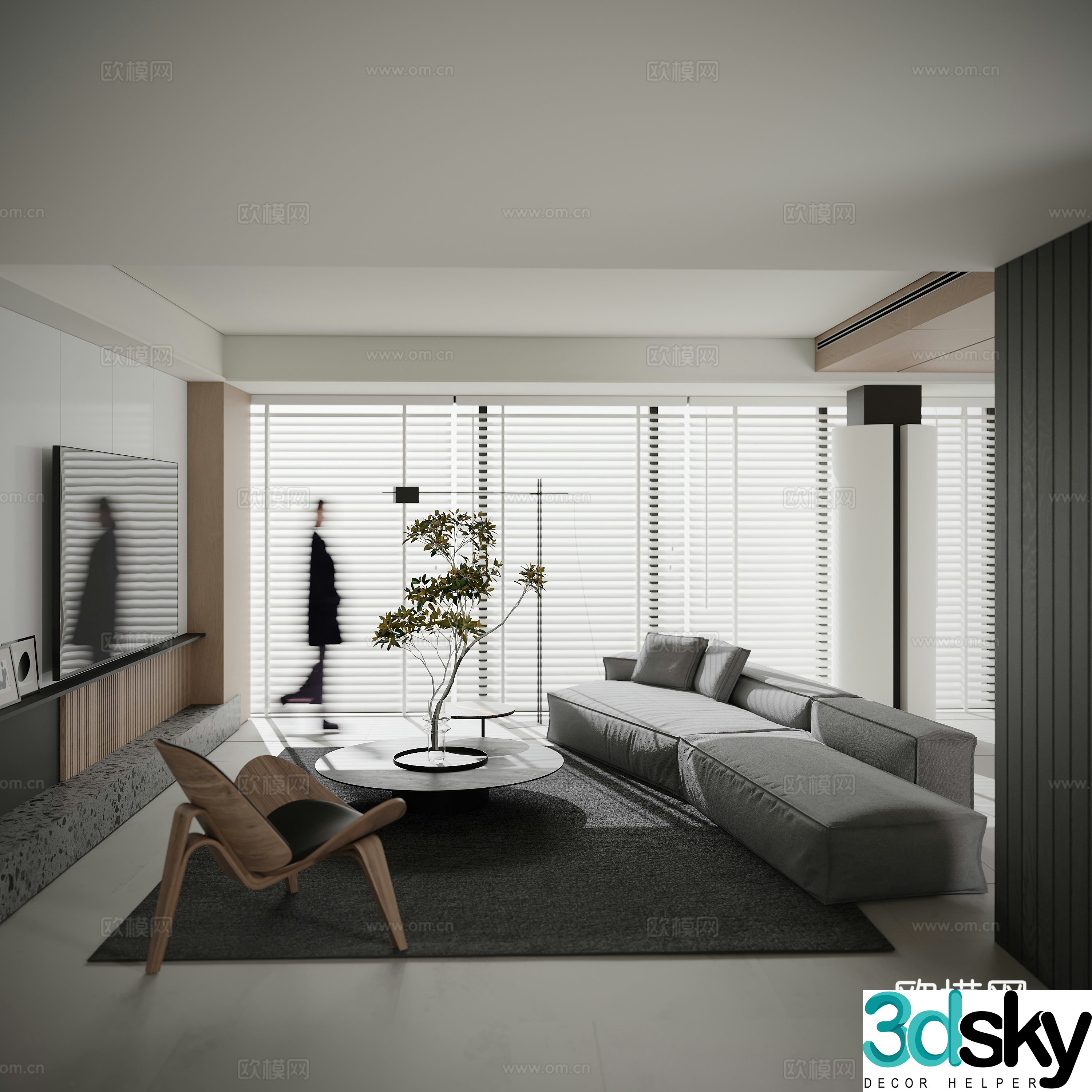 Modern light luxury living room Italian mix and match venetian blinds sofa coffee table combination large flat layer design 3D model