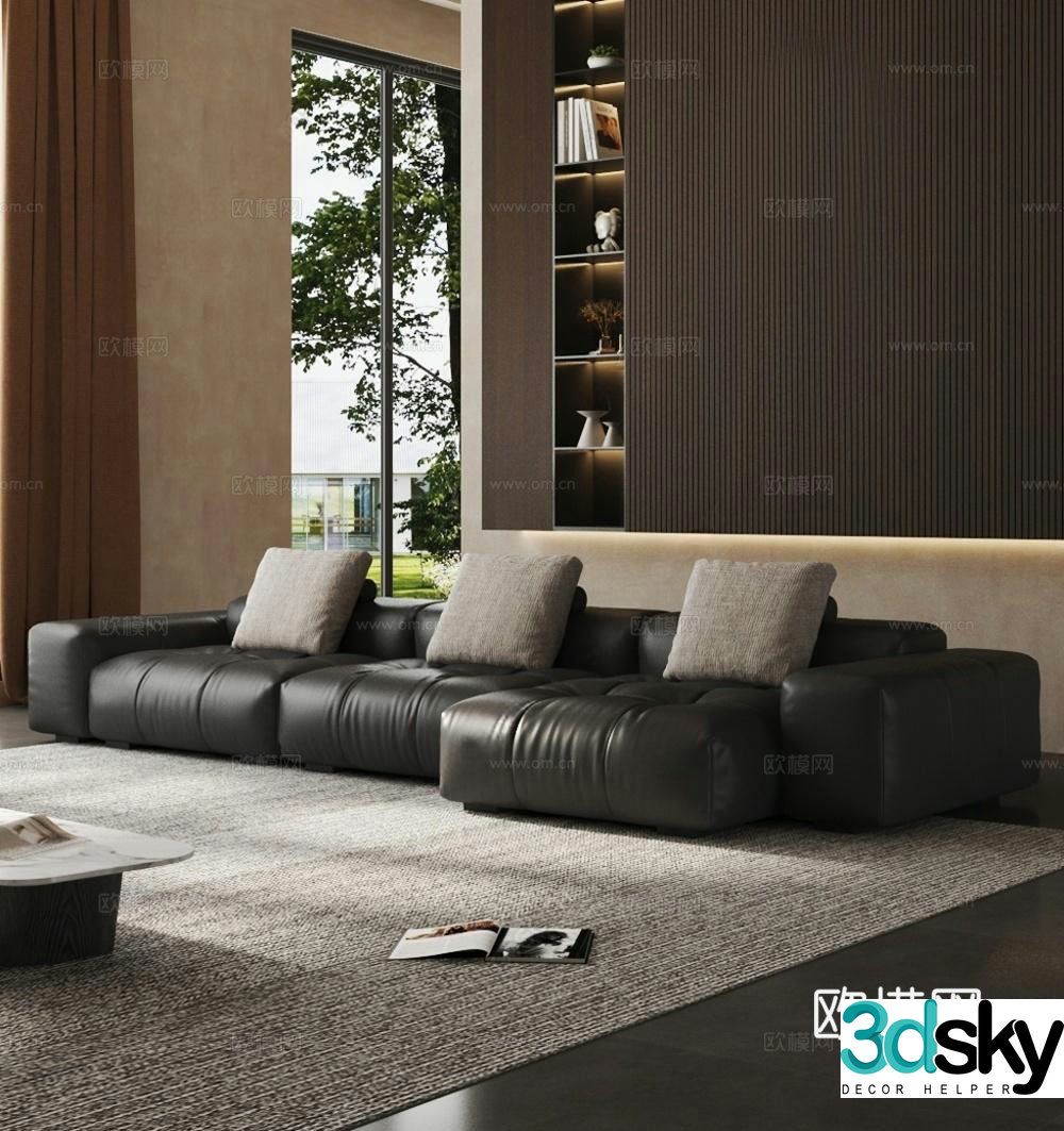 Minimalist and luxurious home living room_Black and white 3D model