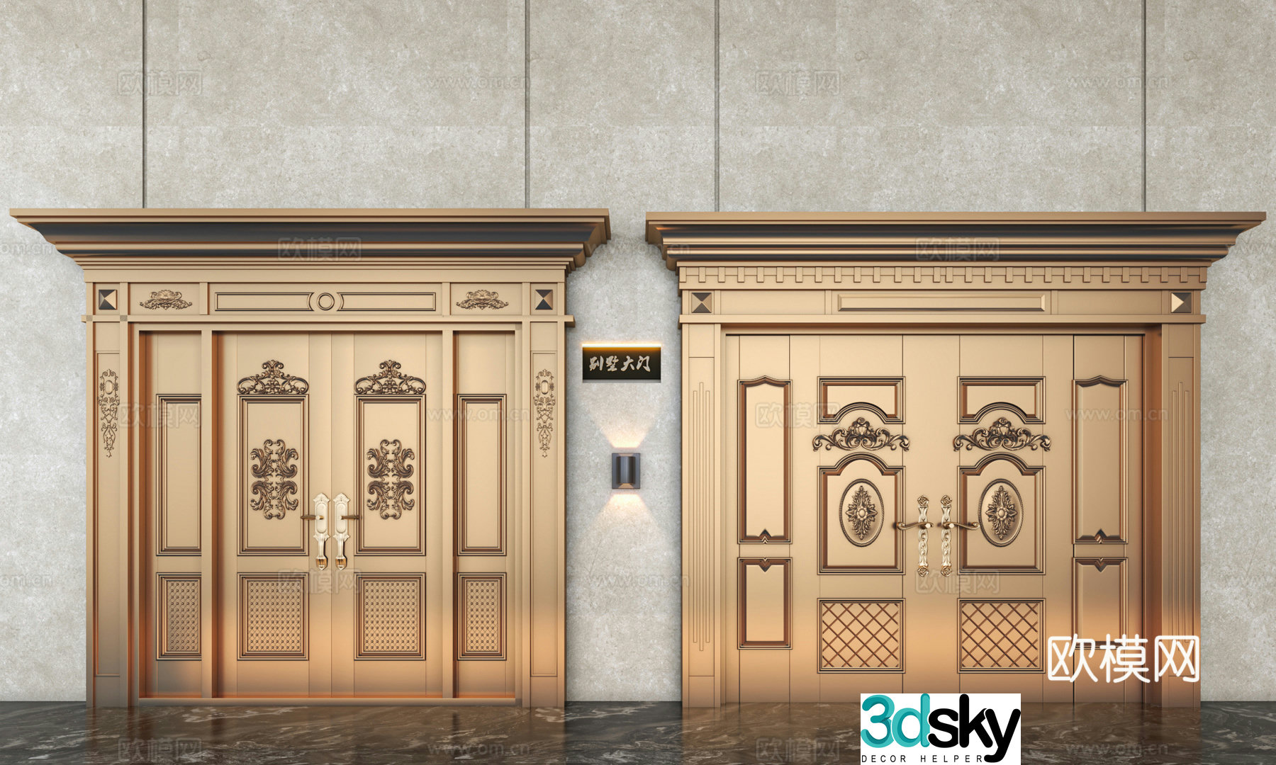 The entrance villa four-open copper door villa entrance copper door villa mother-child entrance door entrance villa door 3D model