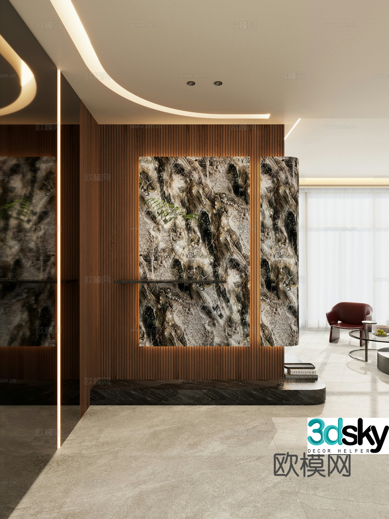 Italian style light luxury style luxury stone curved ceiling suspended entrance entrance entrance 3D model