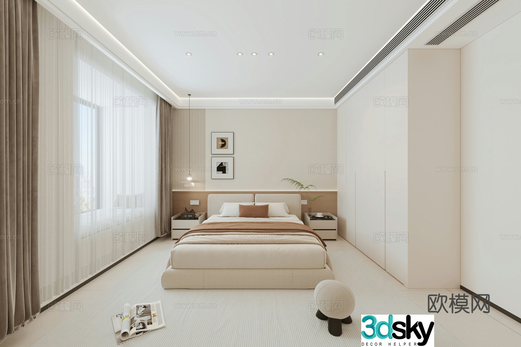 Modern minimalist bedroom 3d model