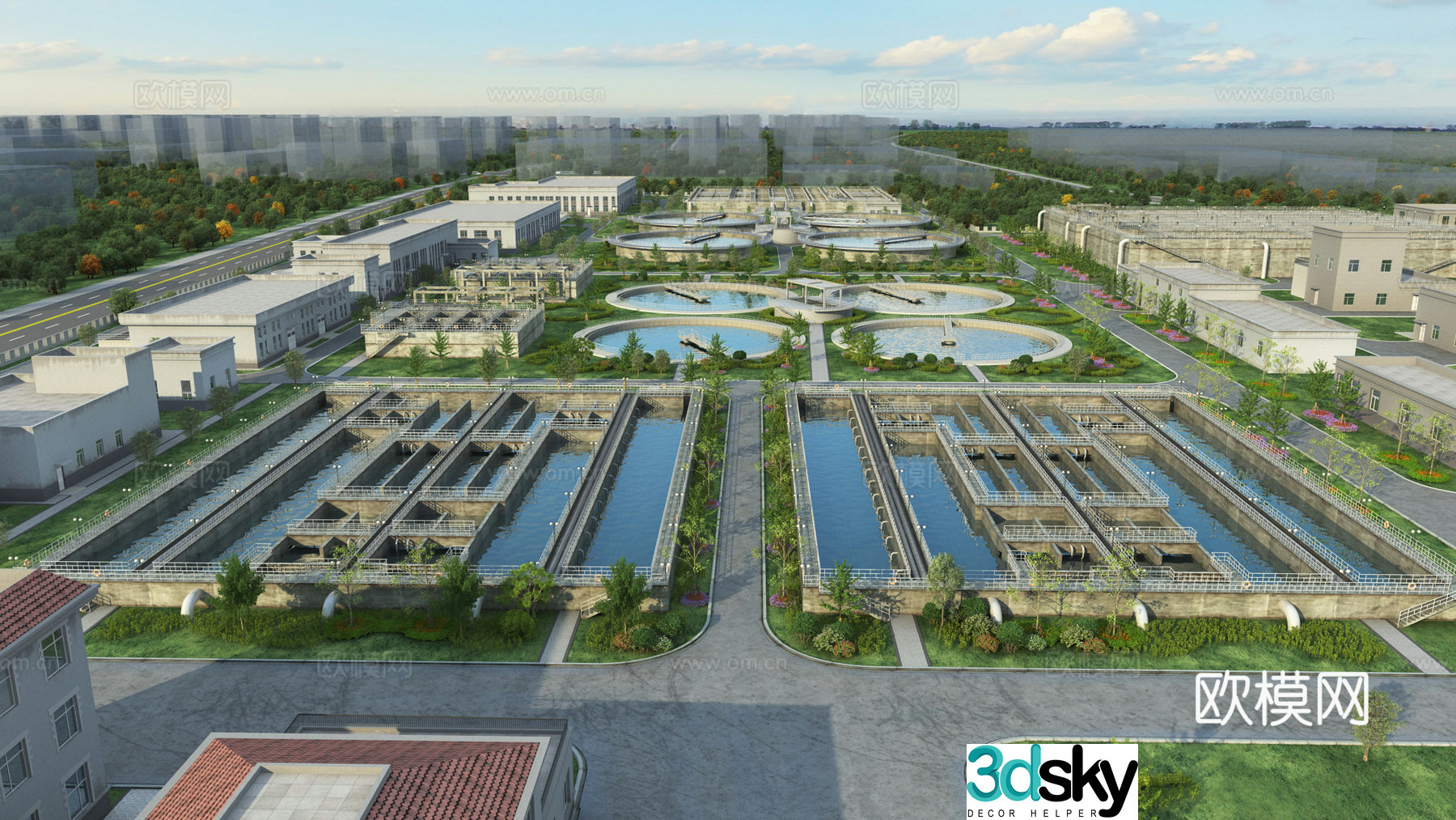 Modern sewage treatment plant 3D model