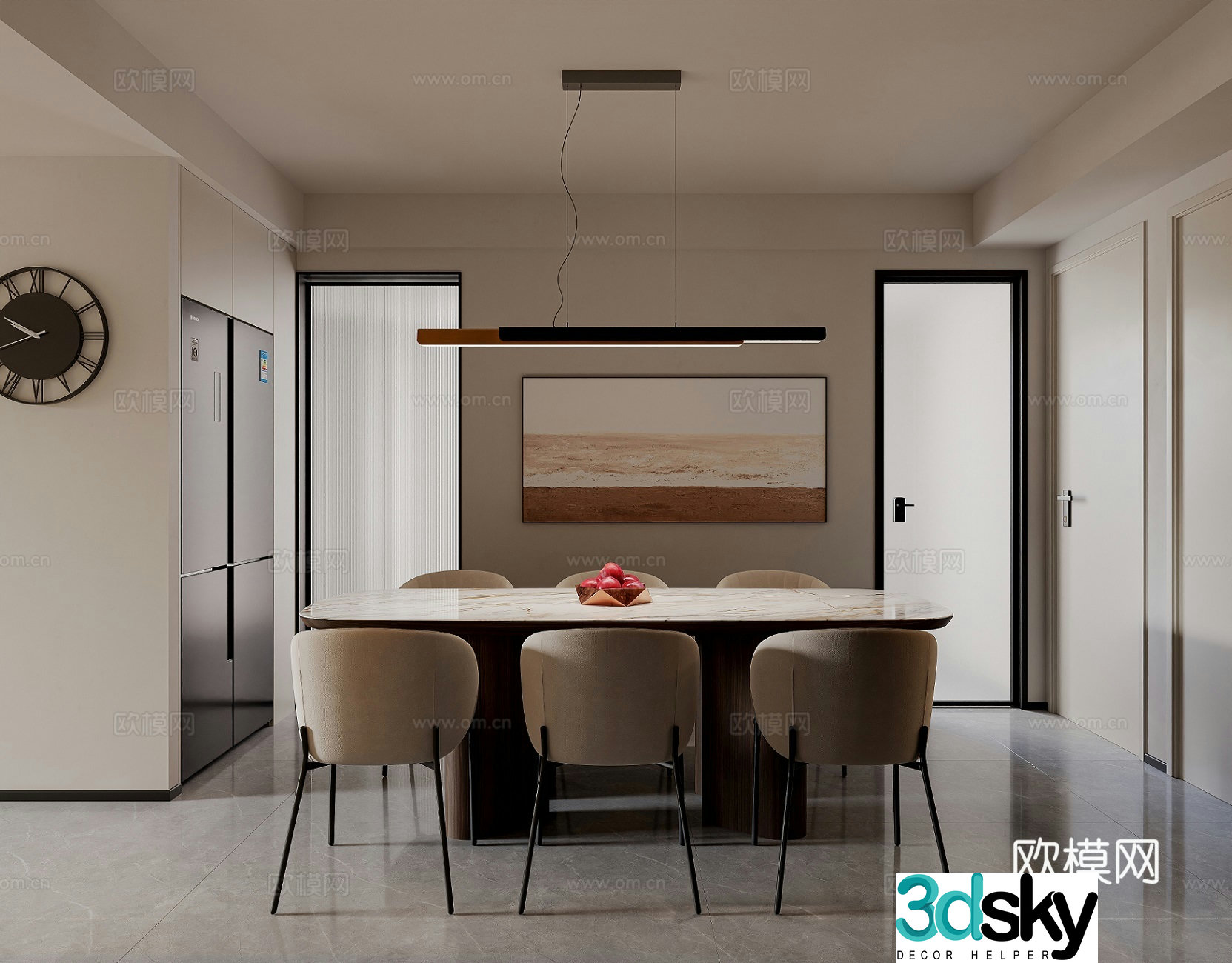 Modern living and dining room 3d model