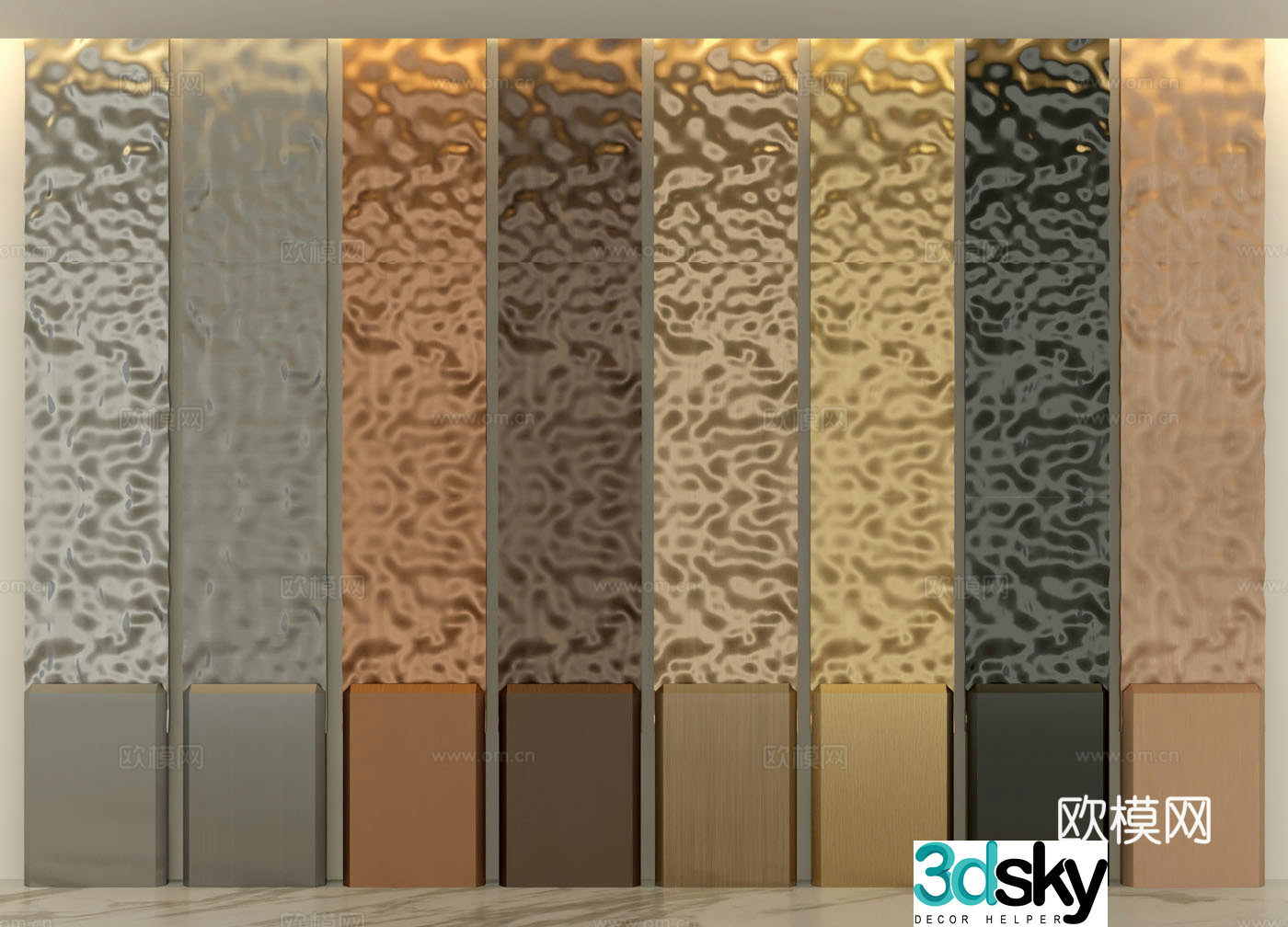 Brushed metal plate wavy board wall panel 3d model