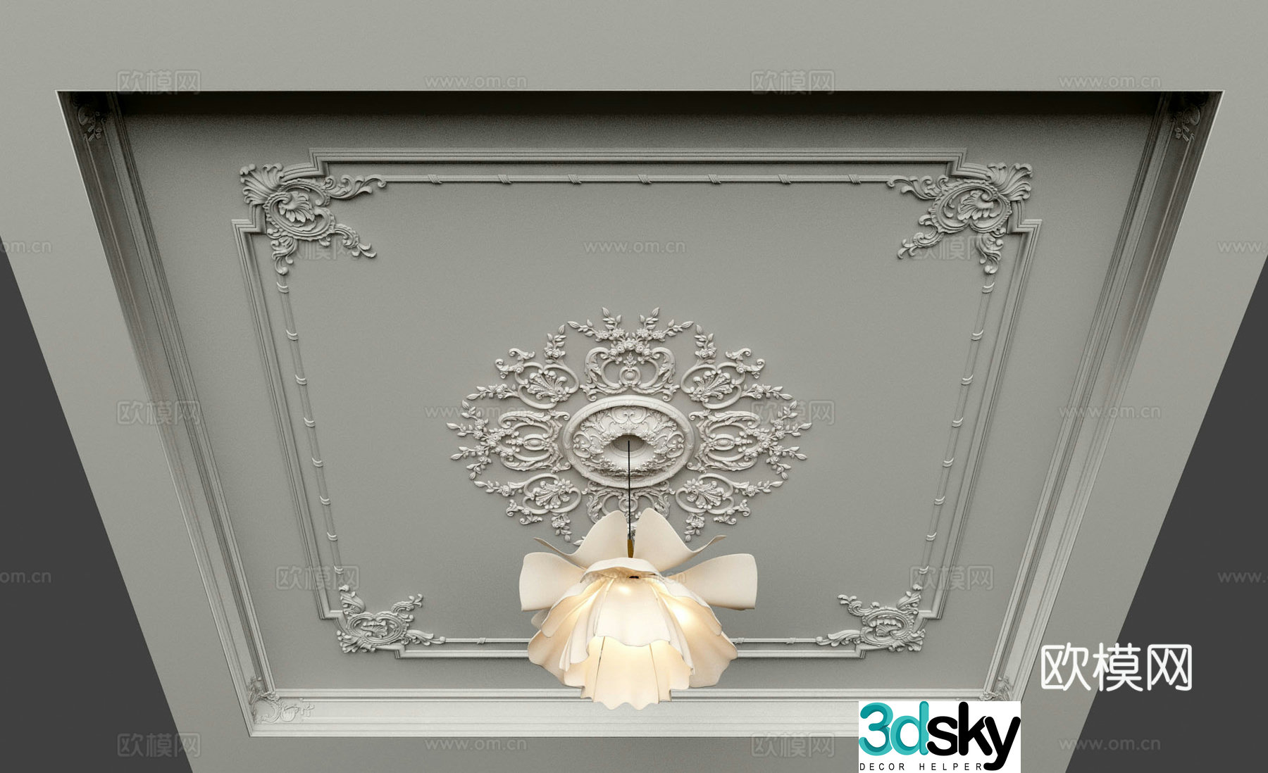 French ceiling plaster carved line chandelier 3d model