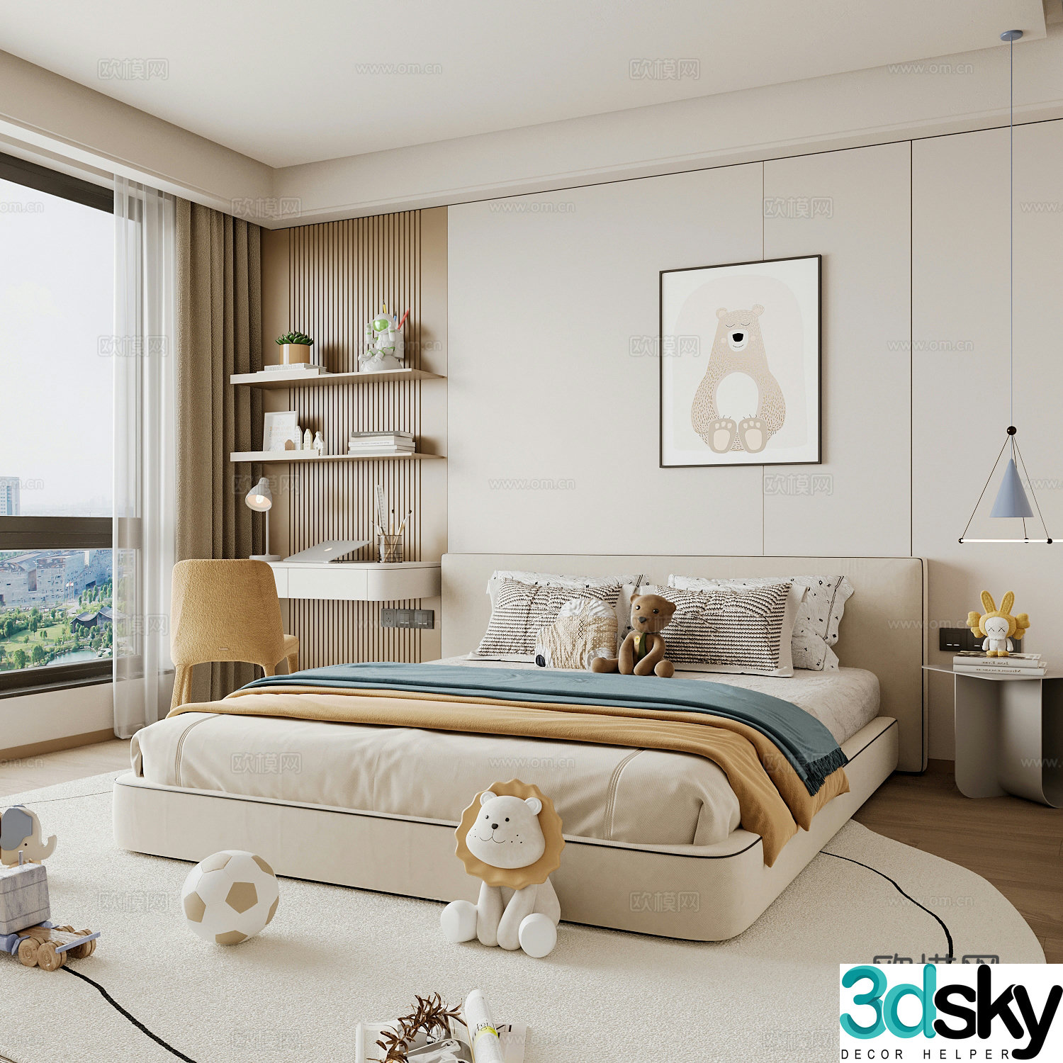 Modern children’s room boy’s room girl’s room children’s bed children’s wardrobe children’s desk 3d model