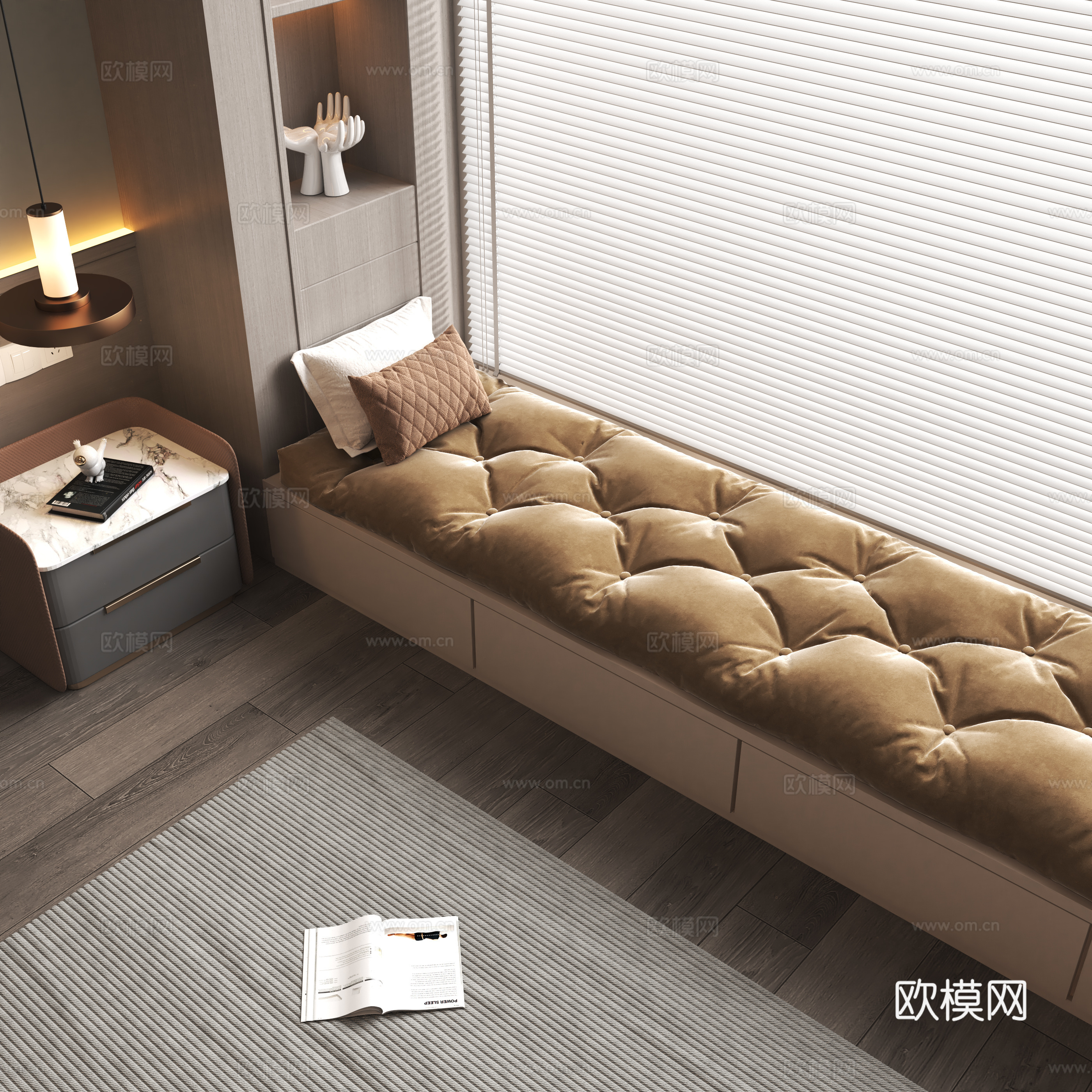 Modern bay window soft cushion 3D model