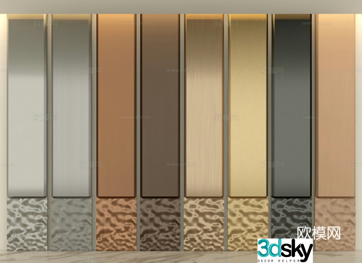 Brushed metal plate wavy board wall panel 3d model