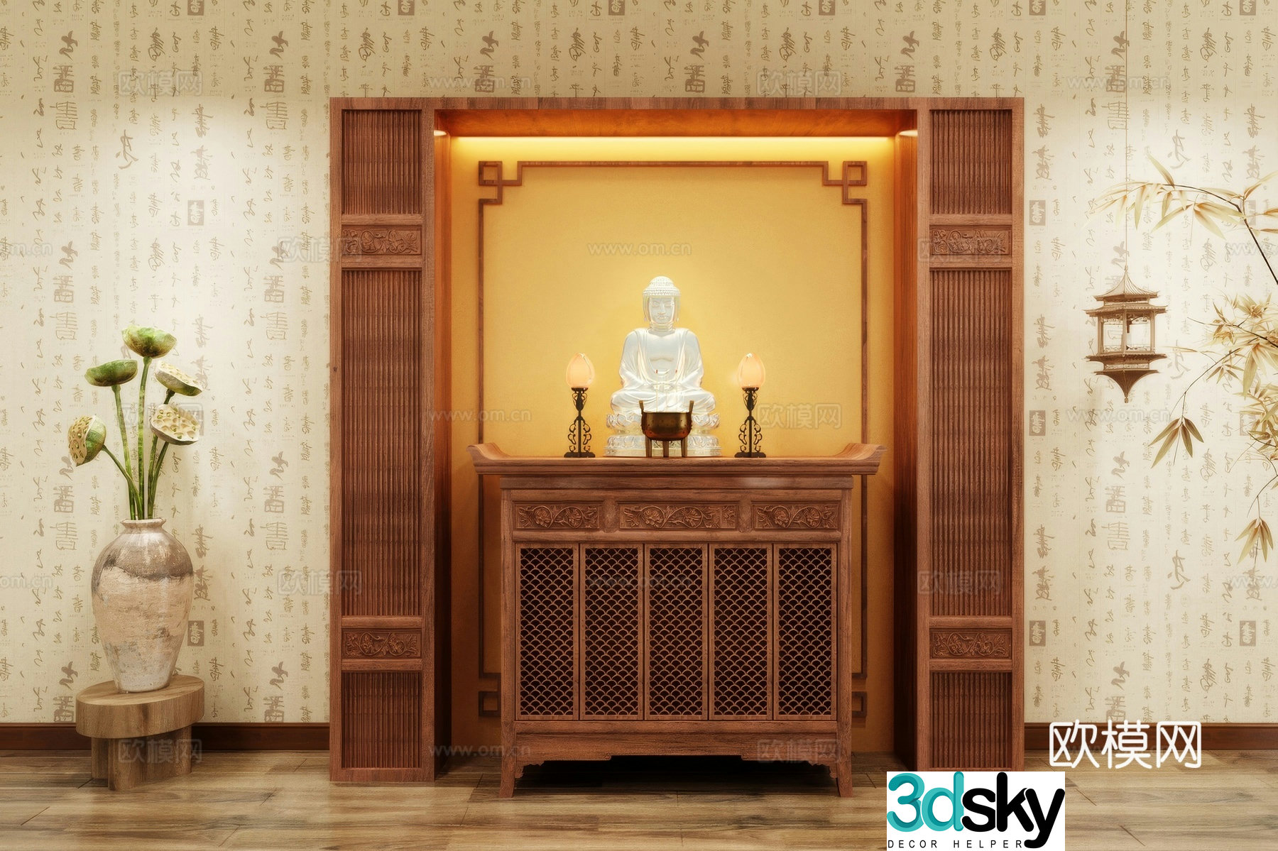 Buddha niche shrine hostel incense stove candle holder 3d model