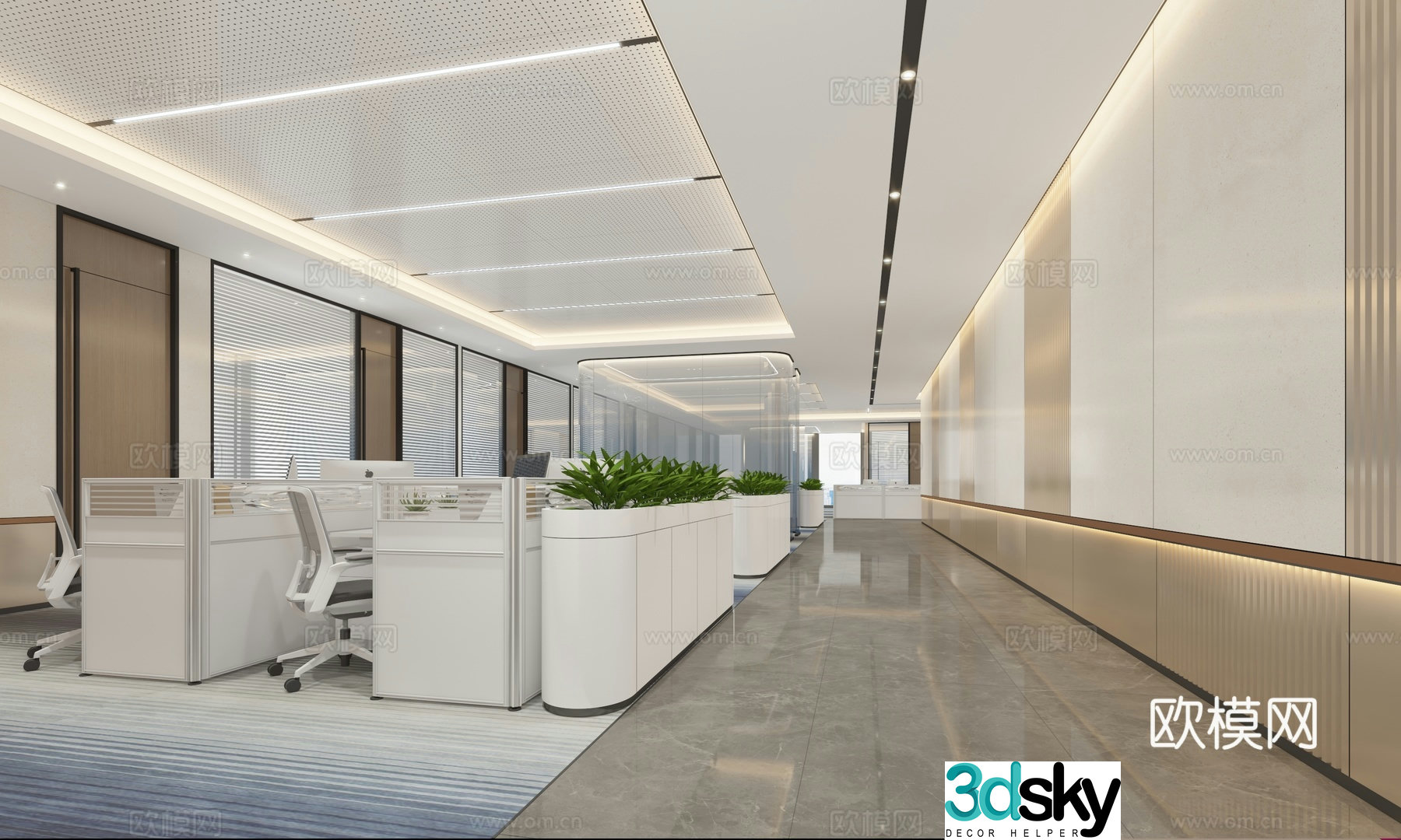 Modern open office area public office area 3d model