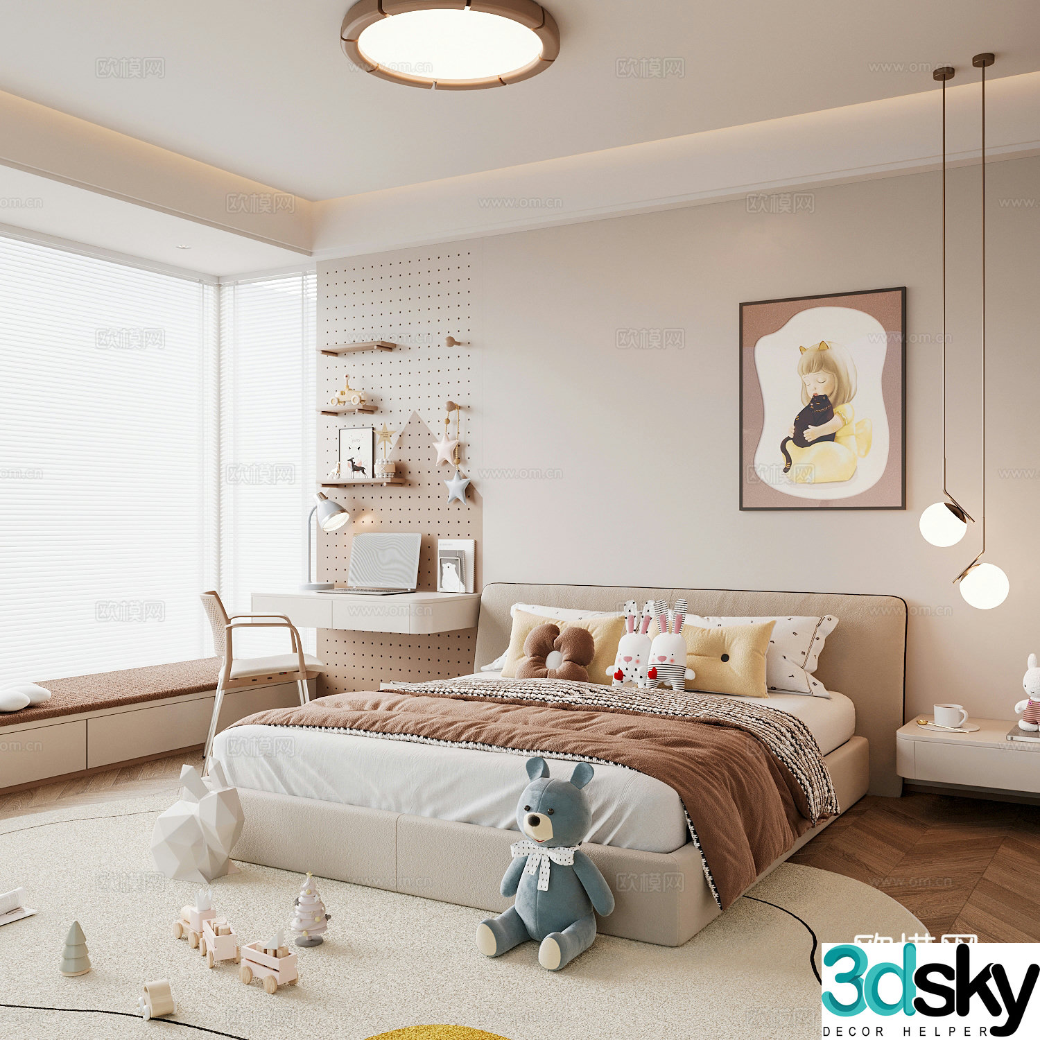 Modern children’s room boy’s room girl’s room children’s bed children’s wardrobe children’s desk 3d model