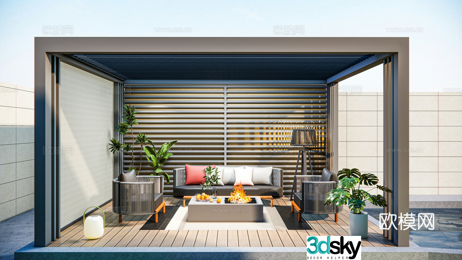 Modern electric sunroom casual outdoor sofa combination three-person single floor-standing atmosphere light combination 3D model