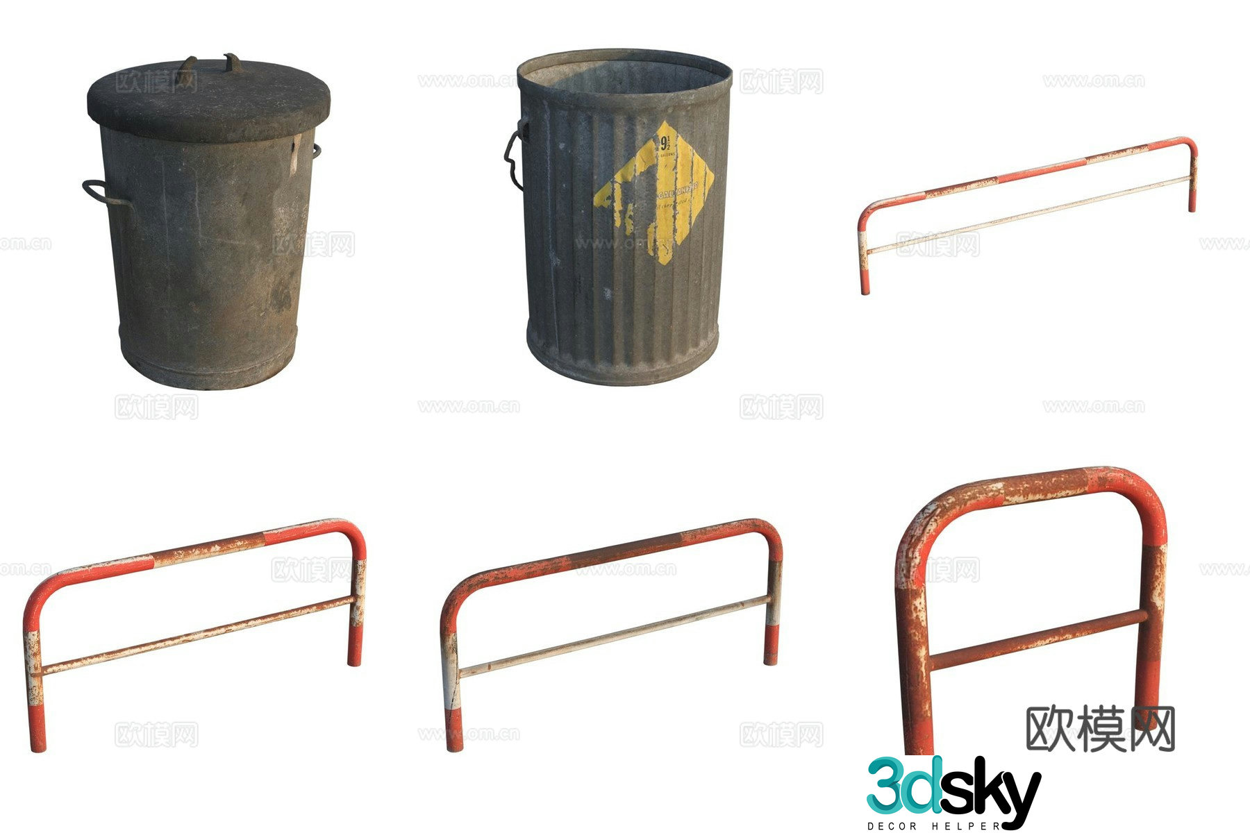 Road facility trash can guardrail 3D model
