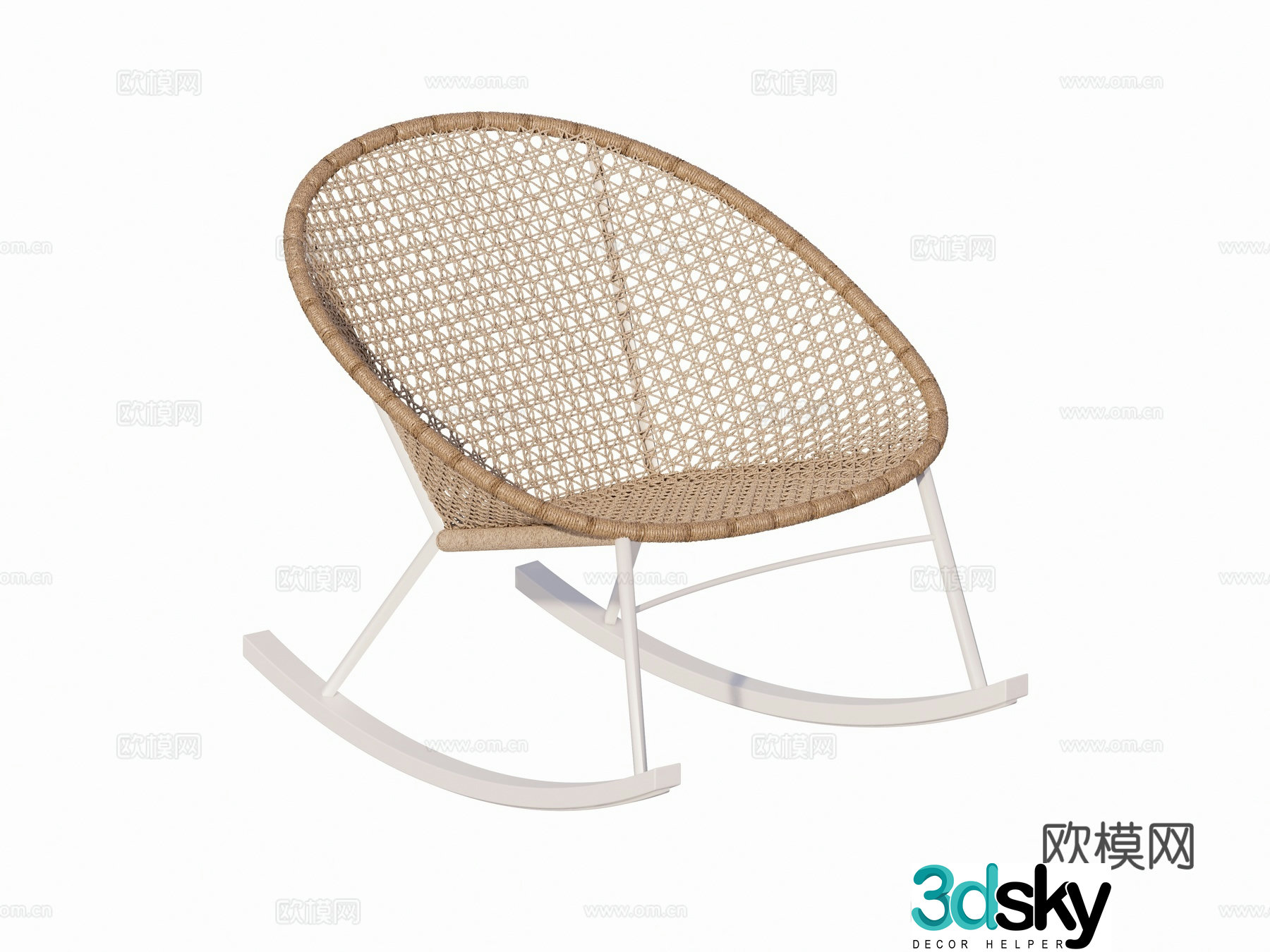 Modern Chinese New Chinese Rocking Chair Rattan Chair Single Chair Courtyard Outdoor Chair Combination 3D Model