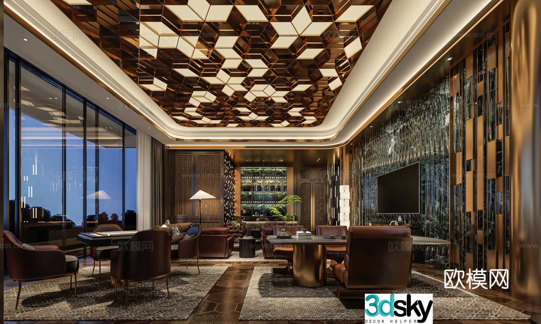 Italian light luxury retro club box bar box private room 3d model