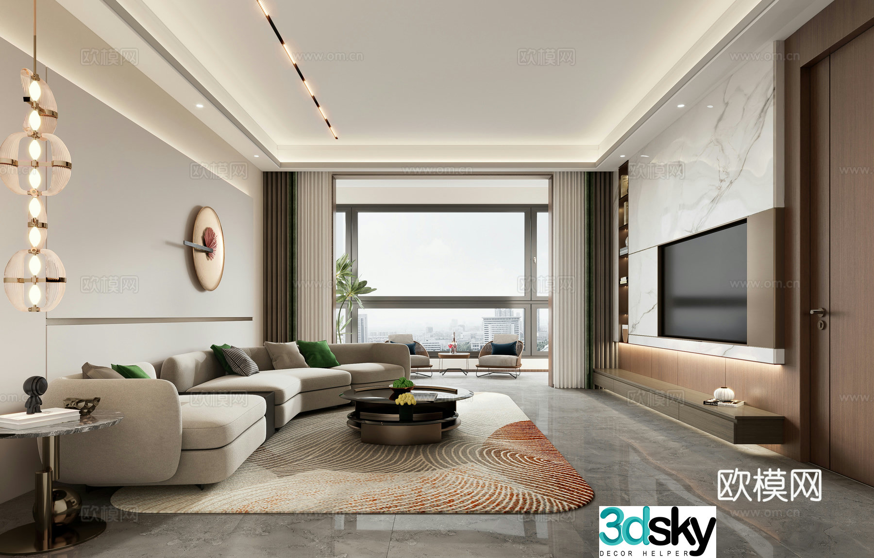 Modern light luxury living and dining room bedroom design sense stable and atmospheric 3D model