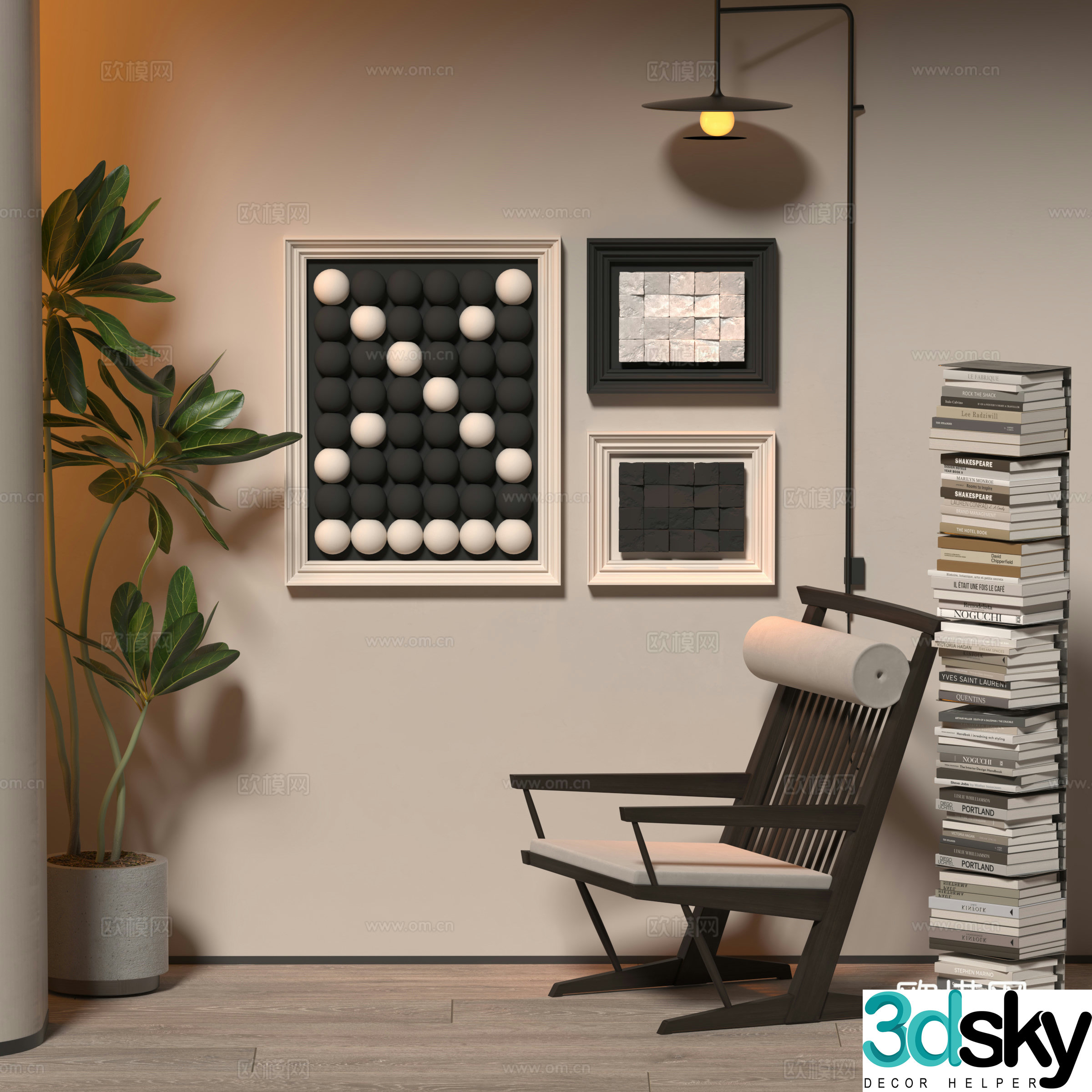 Wasabi style decoration hanging painting leisure chair 3d model