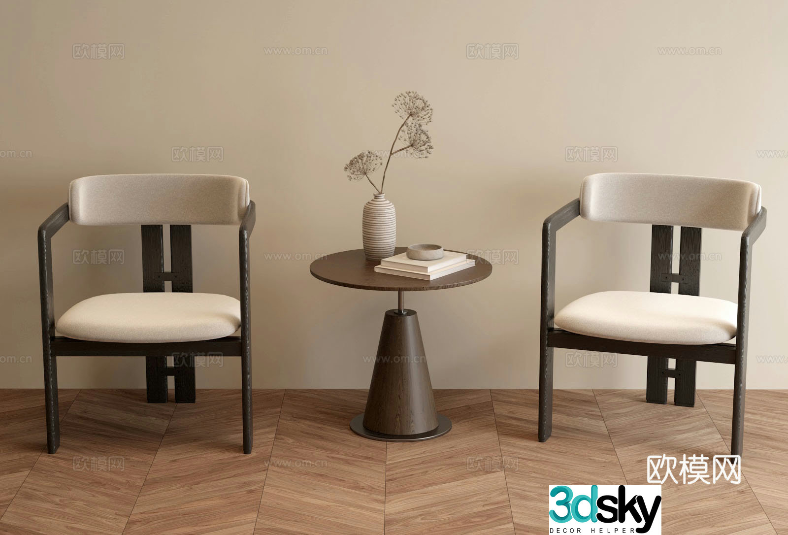 Wabi-sabi medieval leisure chair side table 3D model