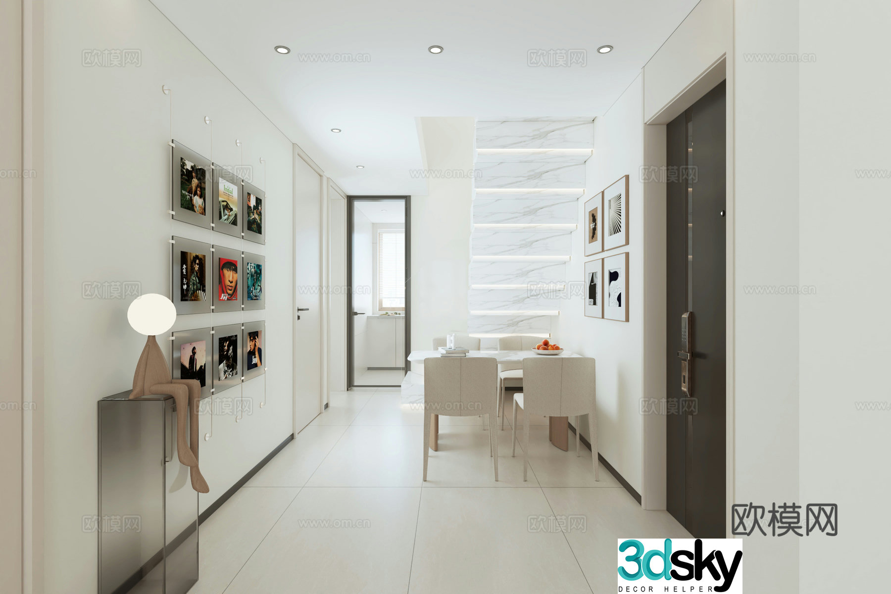 Modern minimalist style living and dining room 3D model