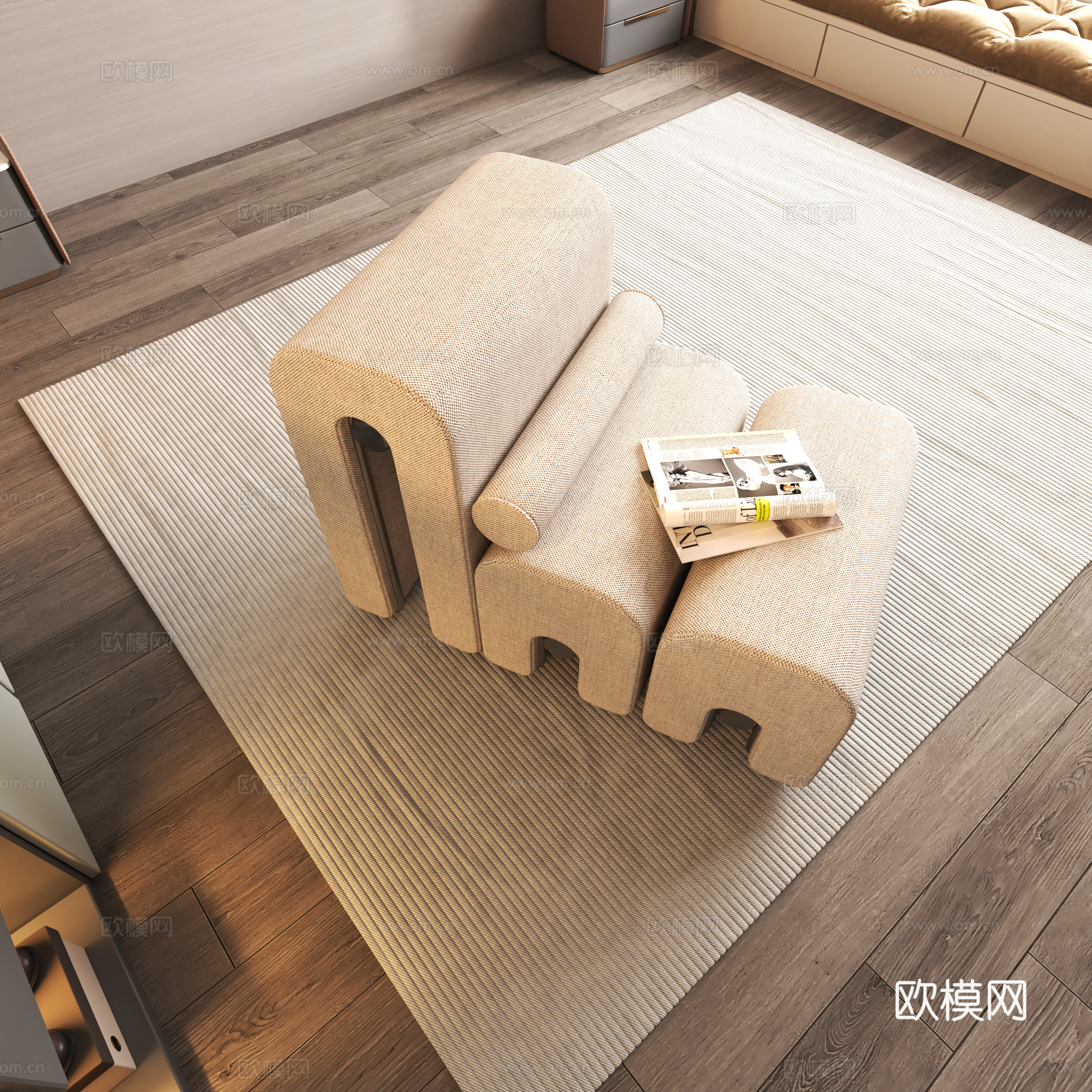 Modern square carpet lounge chair 3d model
