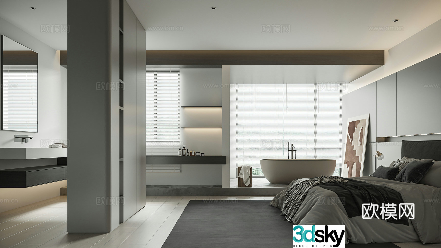 Modern minimalist bedroom Bathtub Suite Master bedroom Floor bedroom Superior gray bedroom 3d model