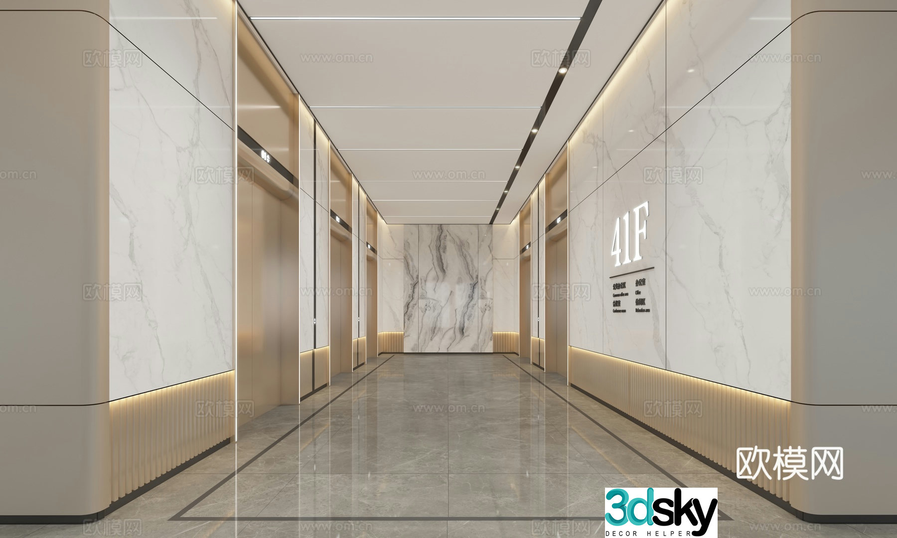 Modern office building elevator hall 3d model
