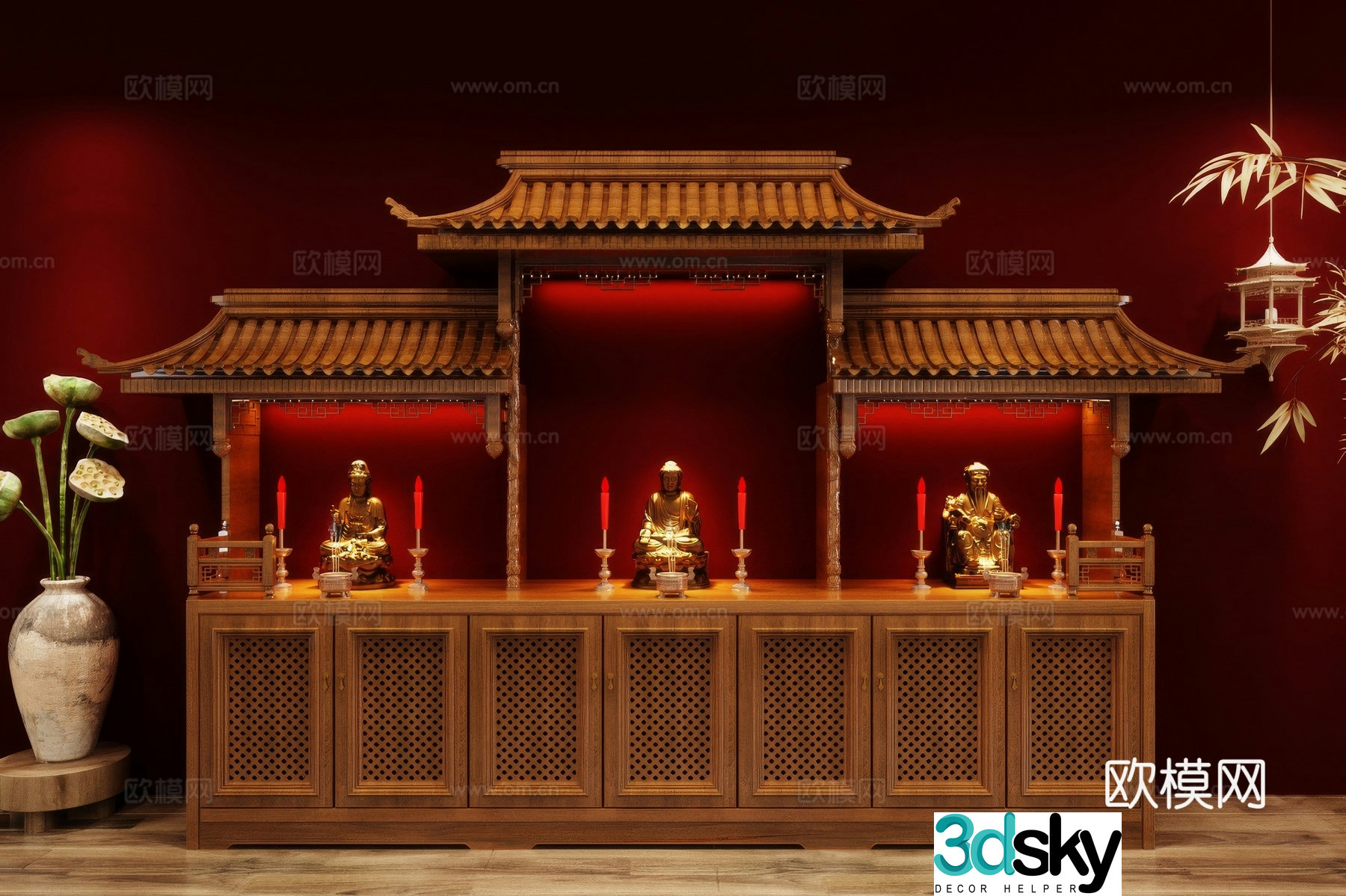 Buddha niche shrine hostel incense stove candle holder 3d model