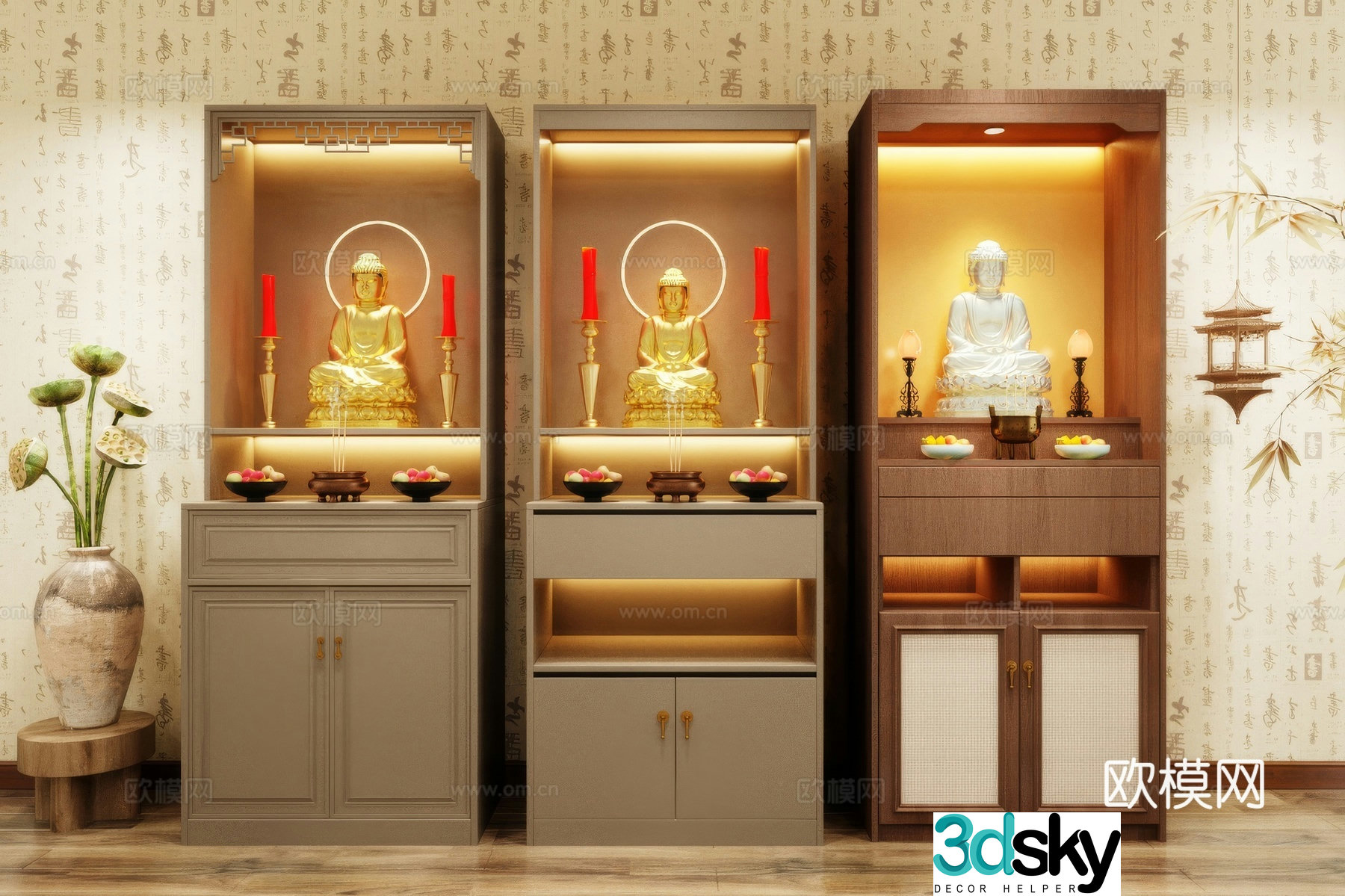 Buddha niche shrine hostel incense stove candle holder 3d model
