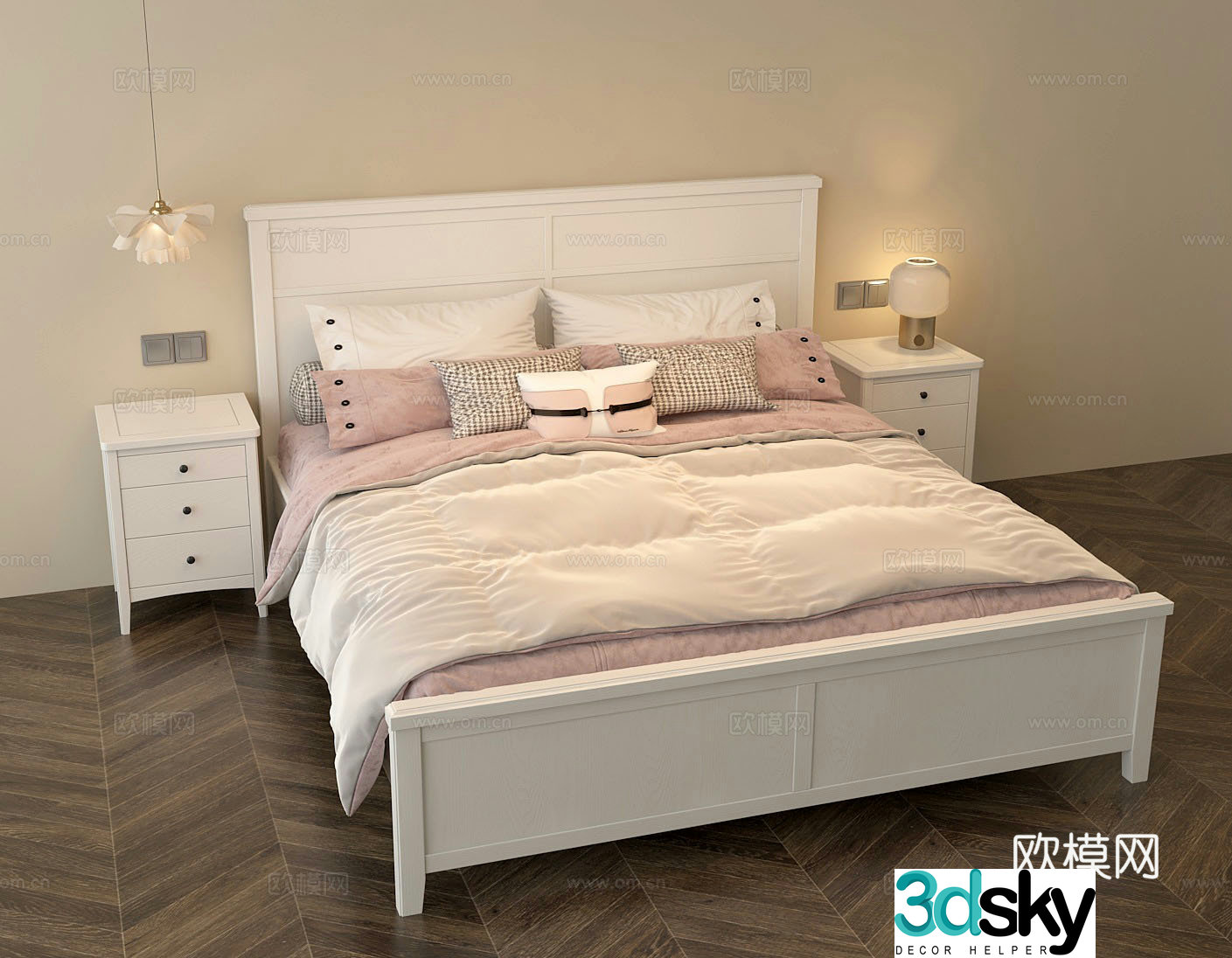 French American -style bedside table chandeliers 3D model