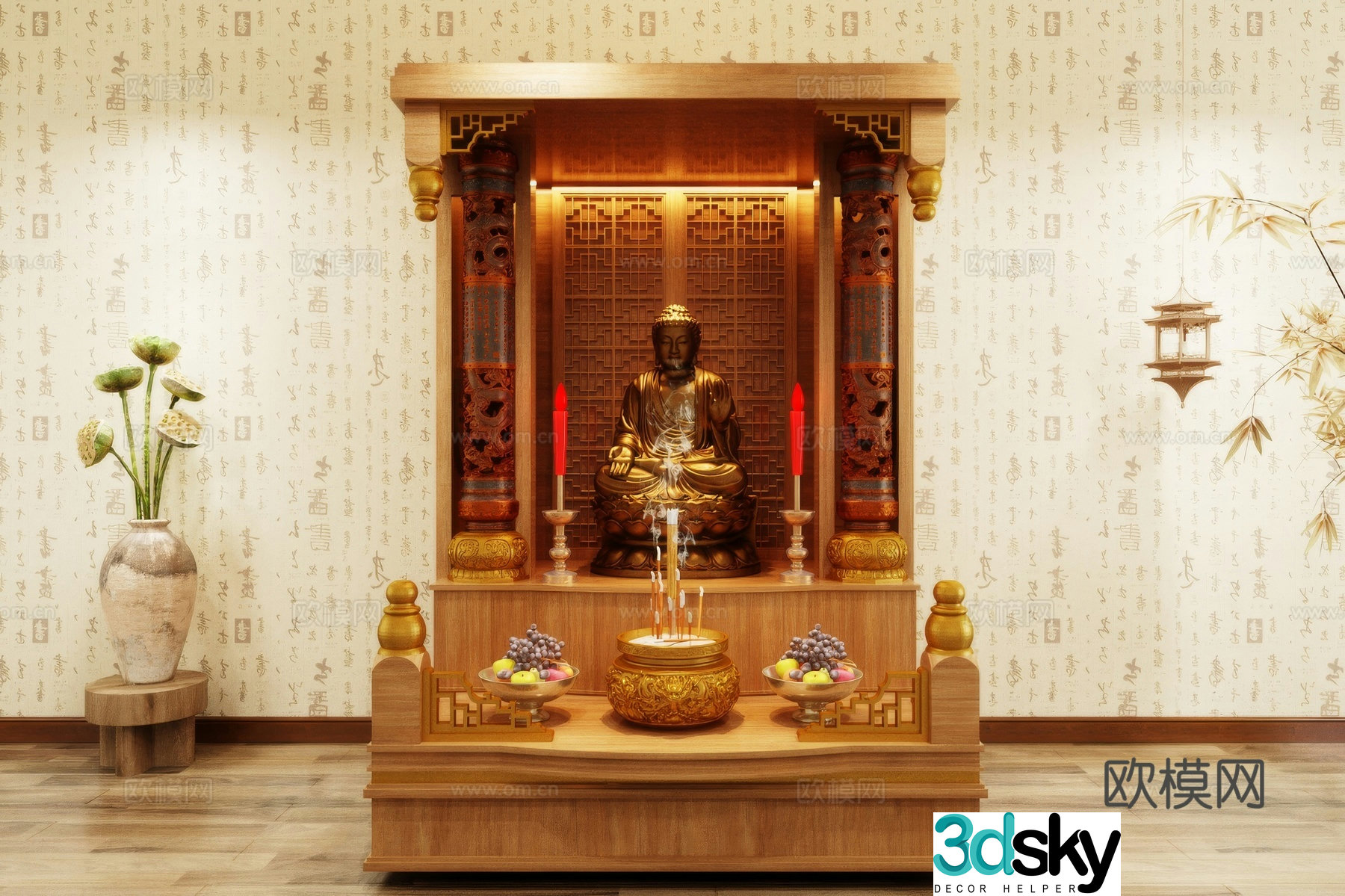 Buddha niche shrine hostel incense stove candle holder 3d model