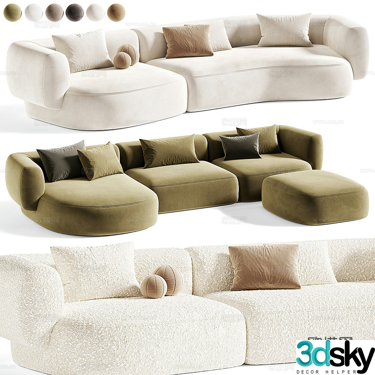 Modern cream style sofa combination 3d model