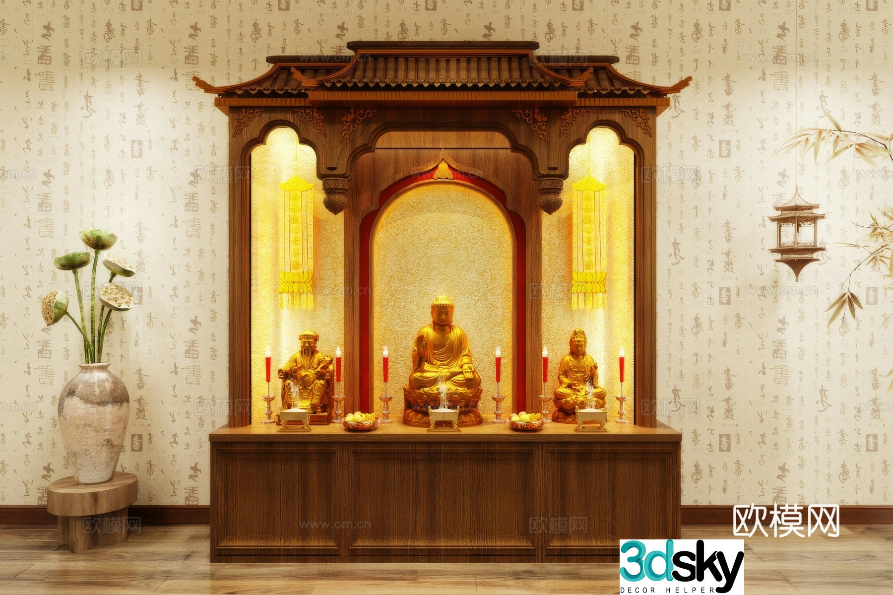 Buddha niche shrine hostel incense stove candle holder 3d model