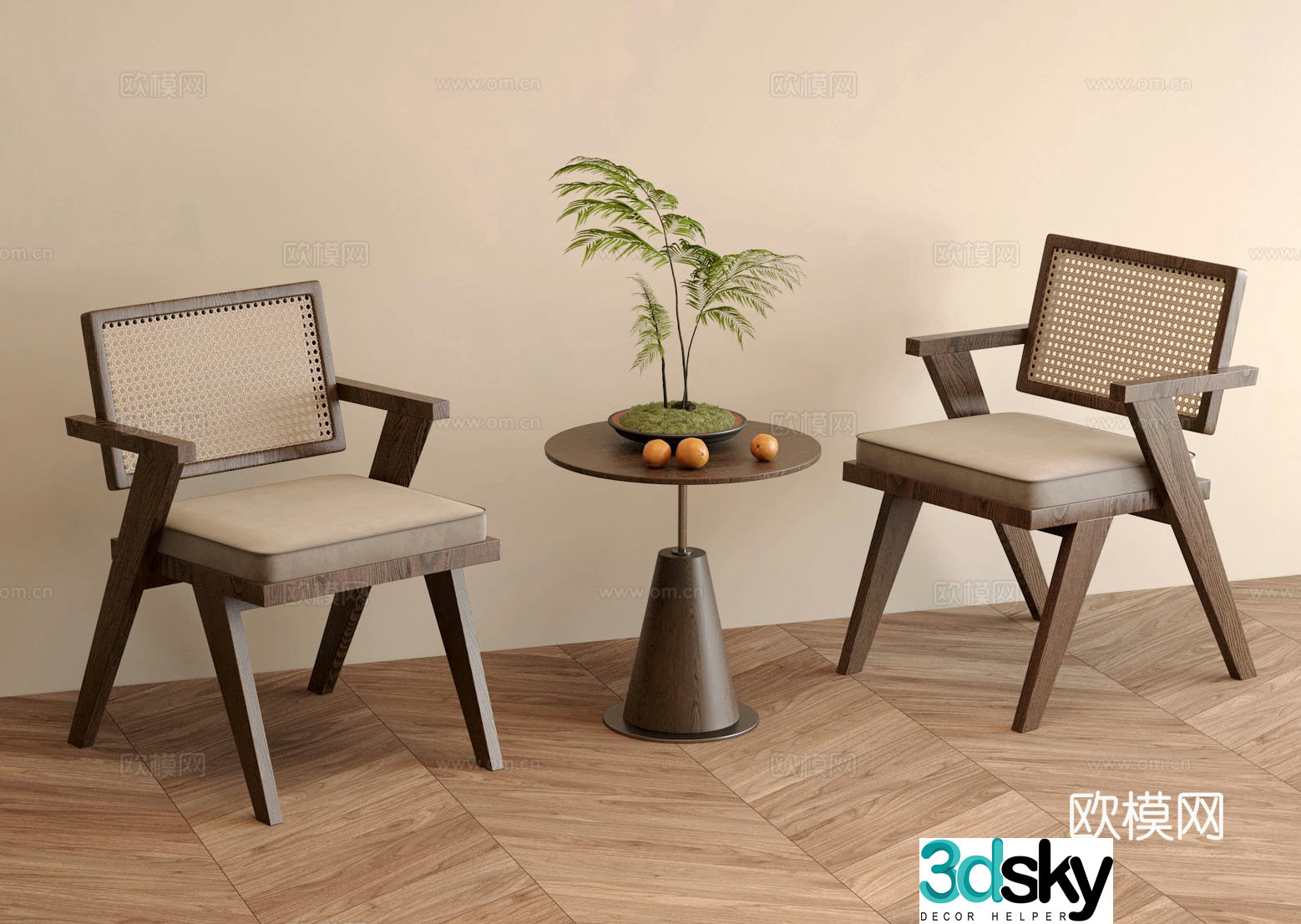 Wabi-sabi medieval leisure chair side table 3D model